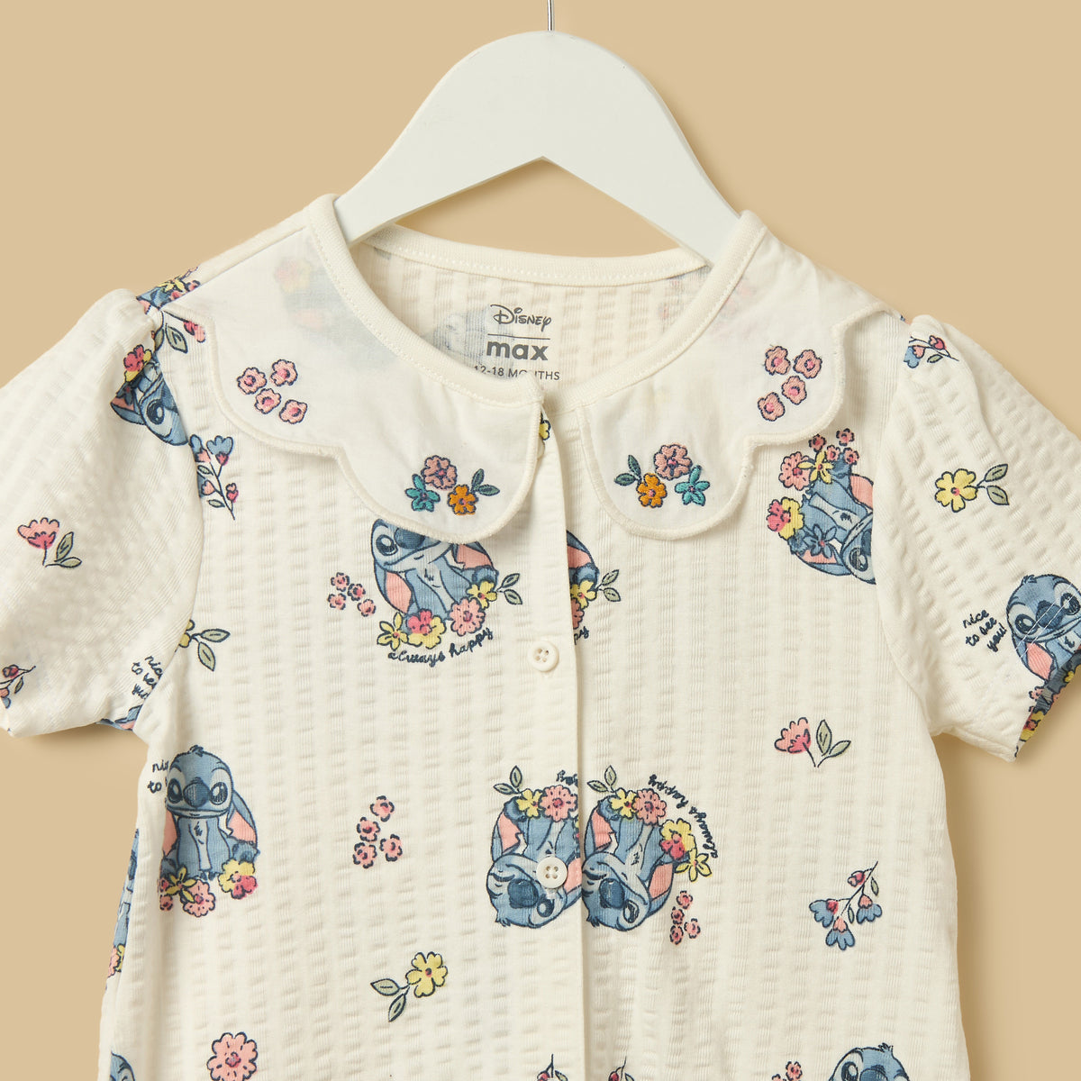 Stitch Print Cotton Romper with Cap
