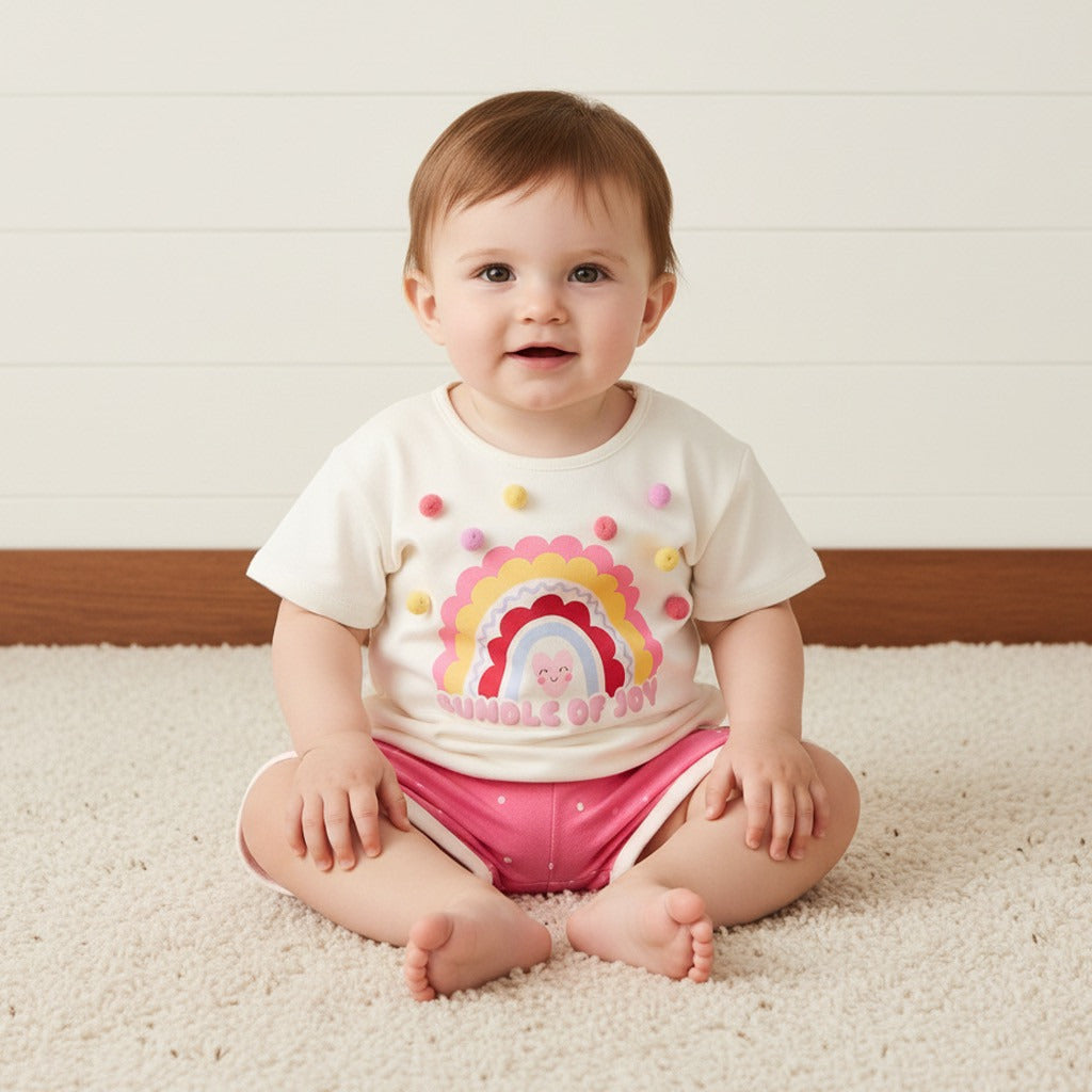 Rainbow Print Cotton Top and Shorts Set