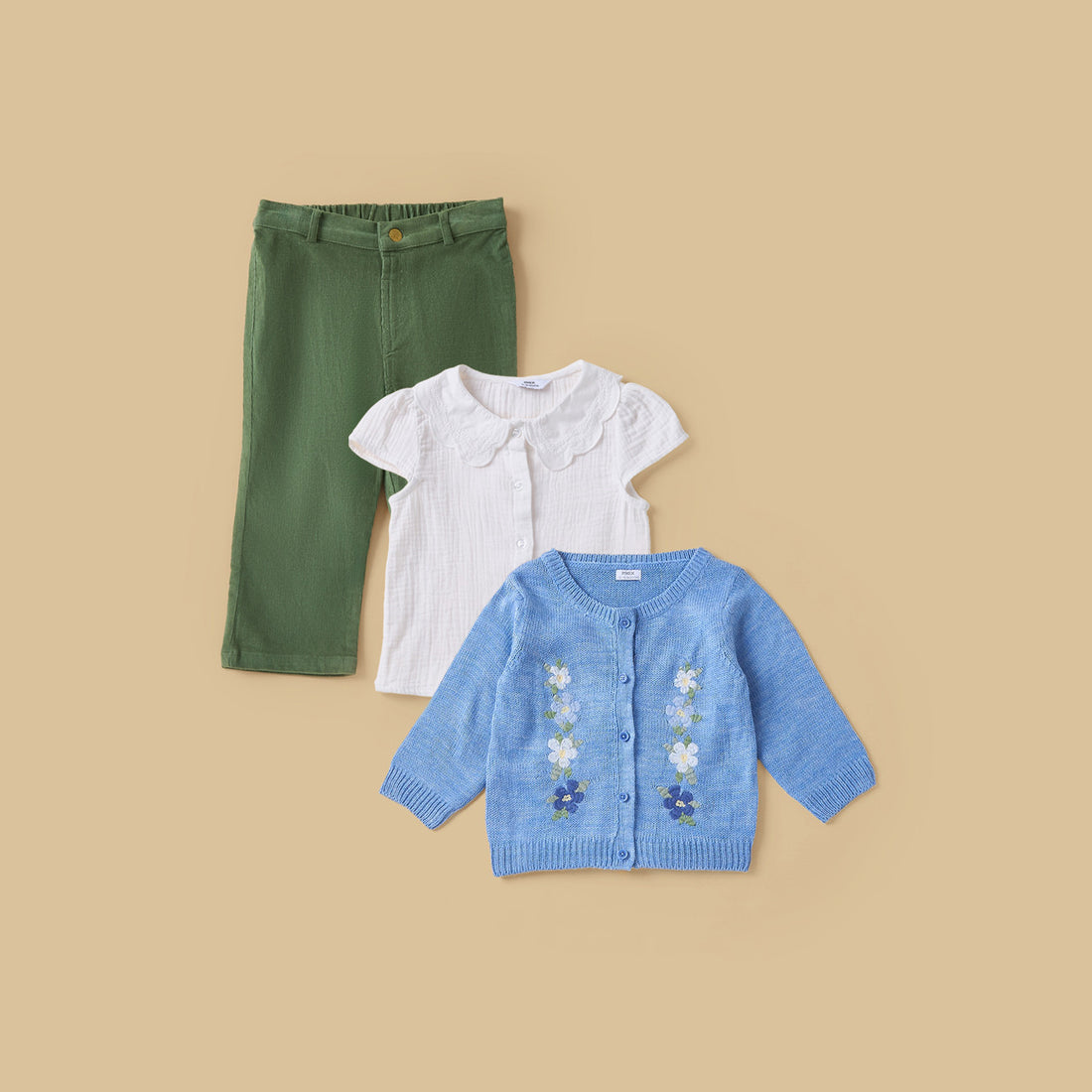 Embroidered Cardigan with Shirt and Pants