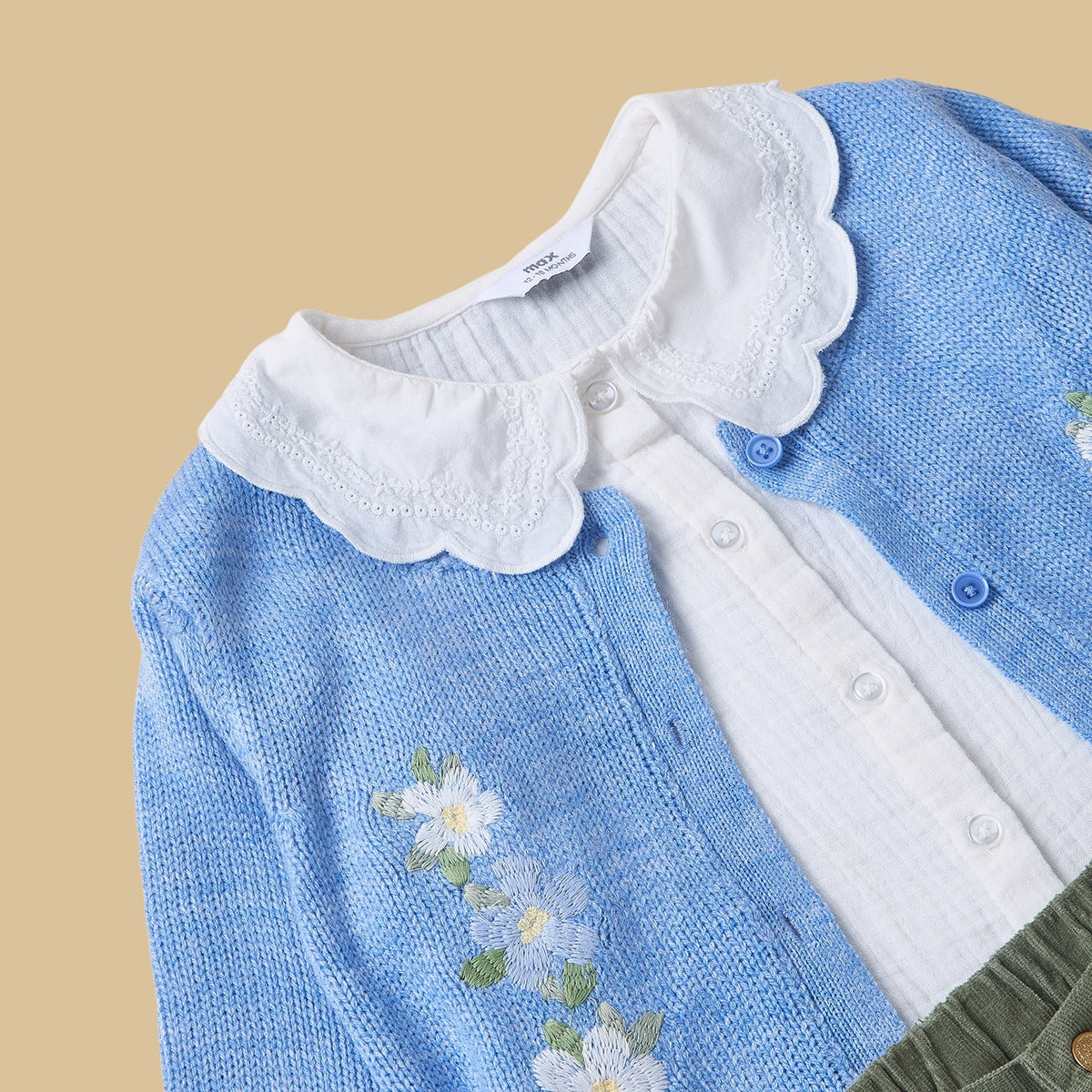 Embroidered Cardigan with Shirt and Pants