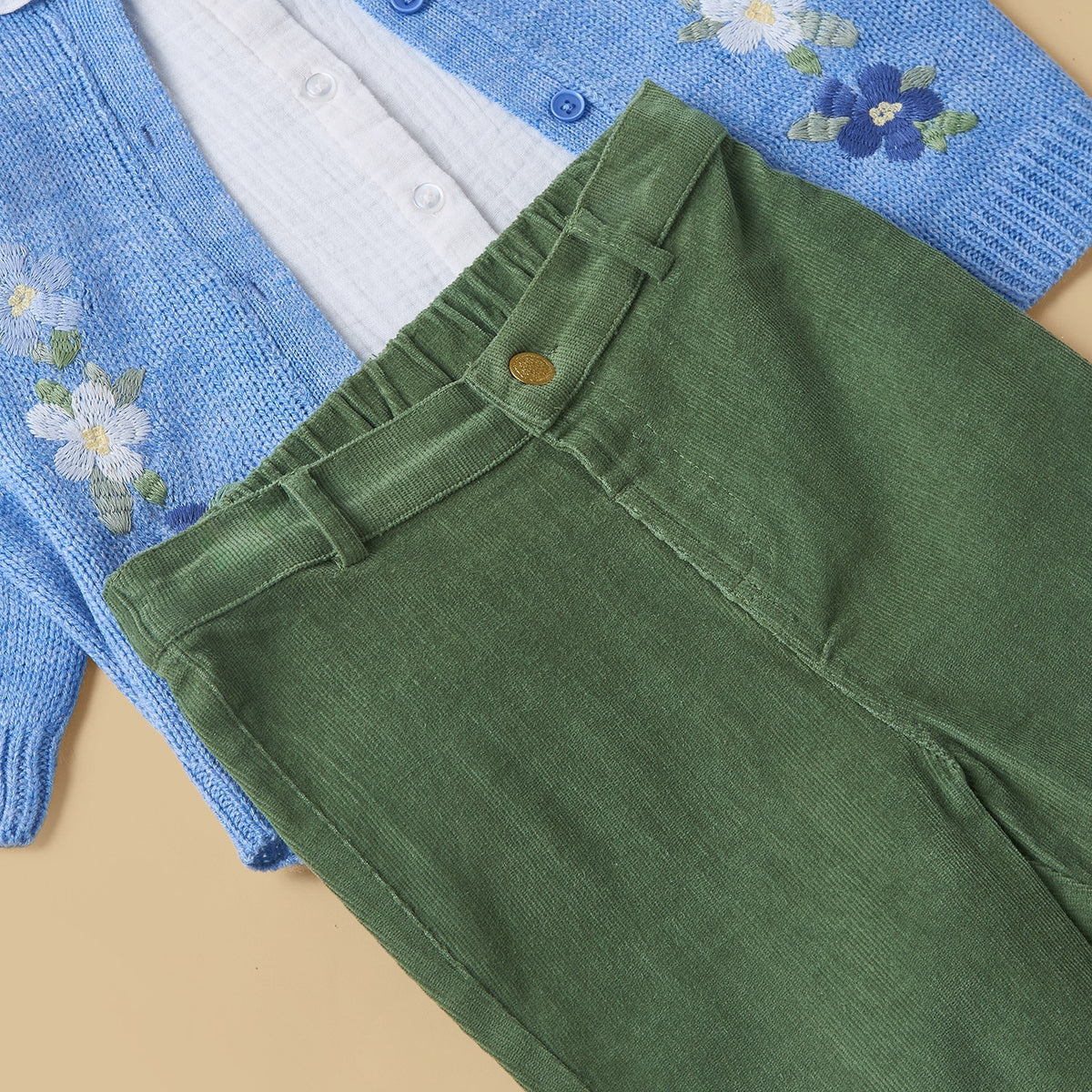 Embroidered Cardigan with Shirt and Pants