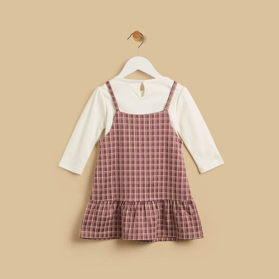 Checked Pinafore Dress with T-shirt Set