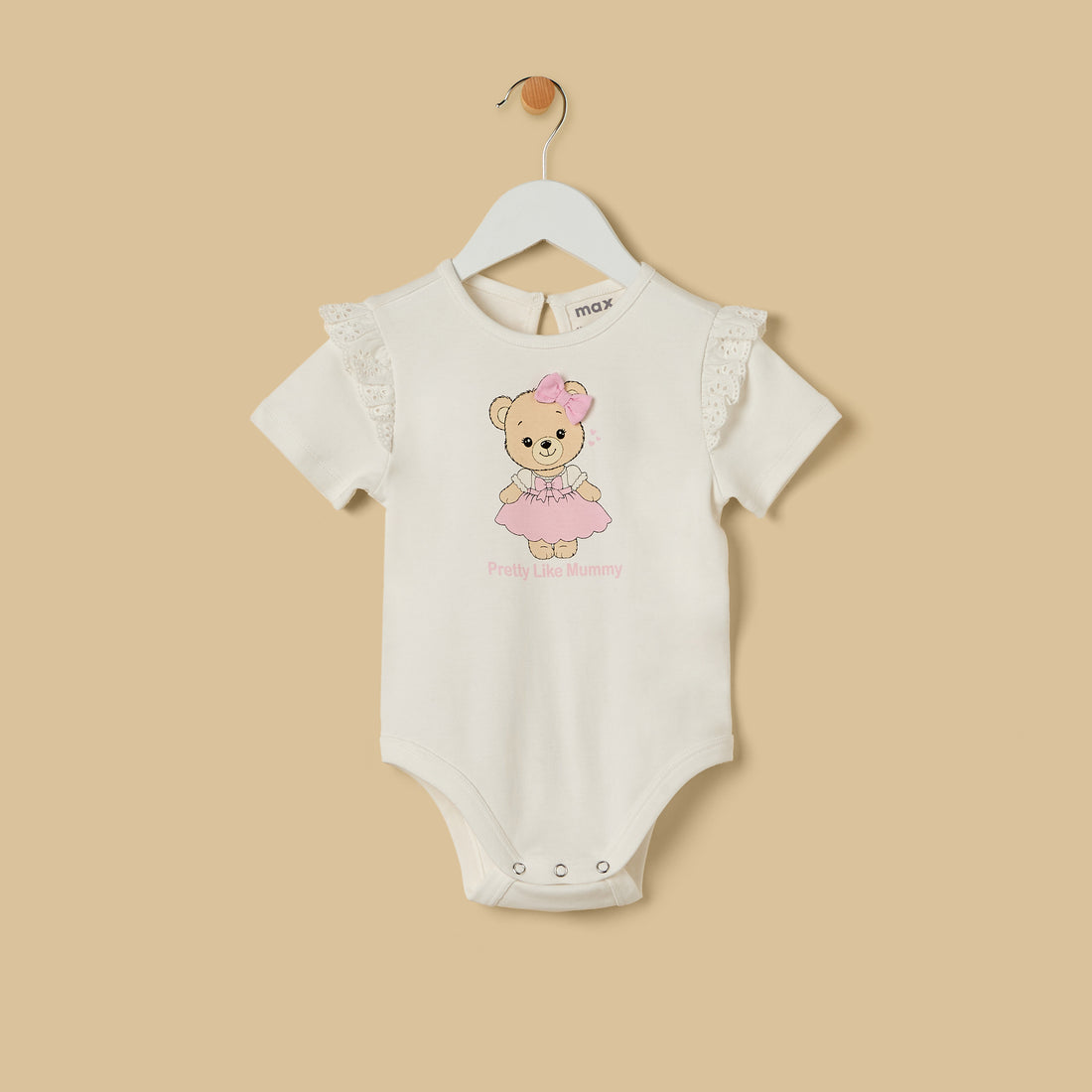 Bear Print Bodysuit and Schiffli Textured Skirt
