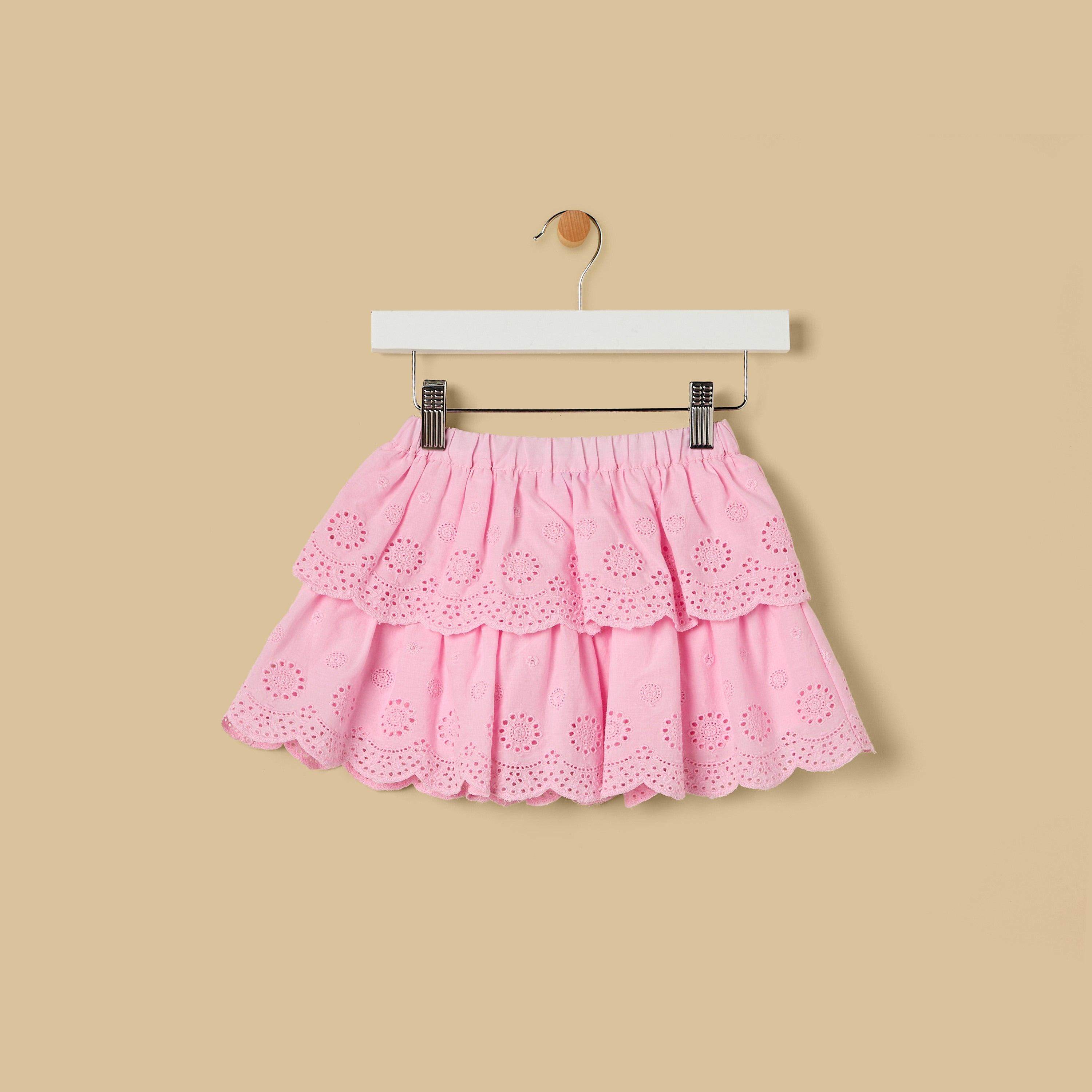 Bear Print Bodysuit and Schiffli Textured Skirt
