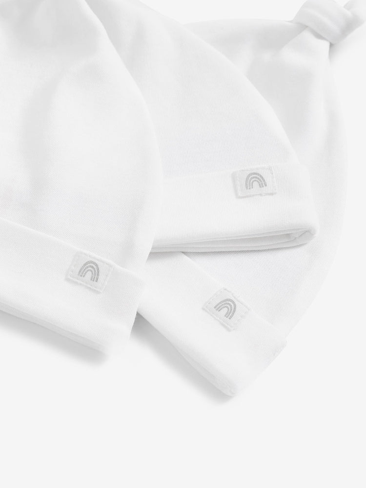 White 100% Cotton Tie Top Baby Hats 3 Pack (0-12mths) - Size 44cm (5lb)