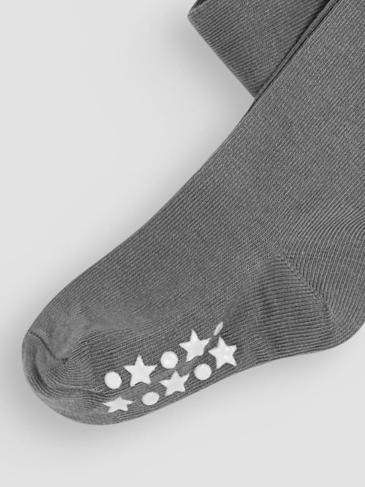 JoJo Maman Bébé Dark Grey Cotton Rich Plain Tights - Size Up To 6 Months (50 - 68cm)