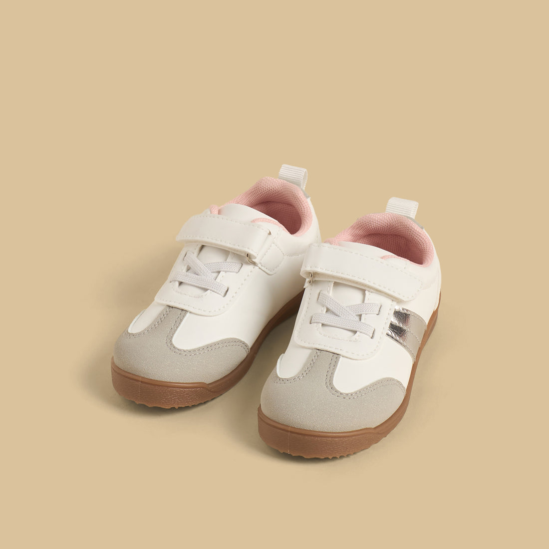 Panelled Sports Shoes with Hook and Loop Closure - White / 20