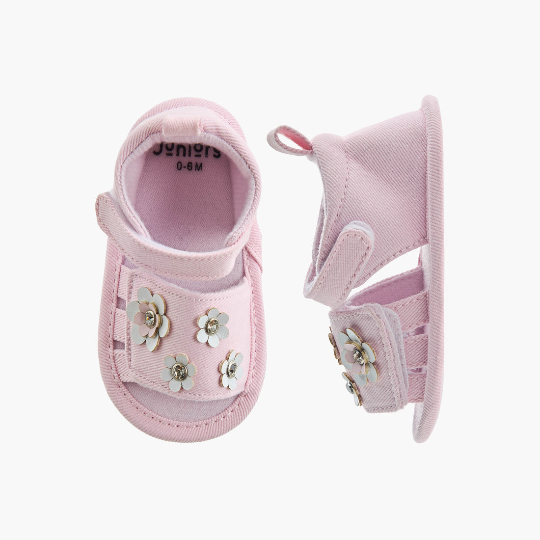 Juniors Sandals with Hook and Loop Closure, Floral Accent - Pink / 12-18 mths