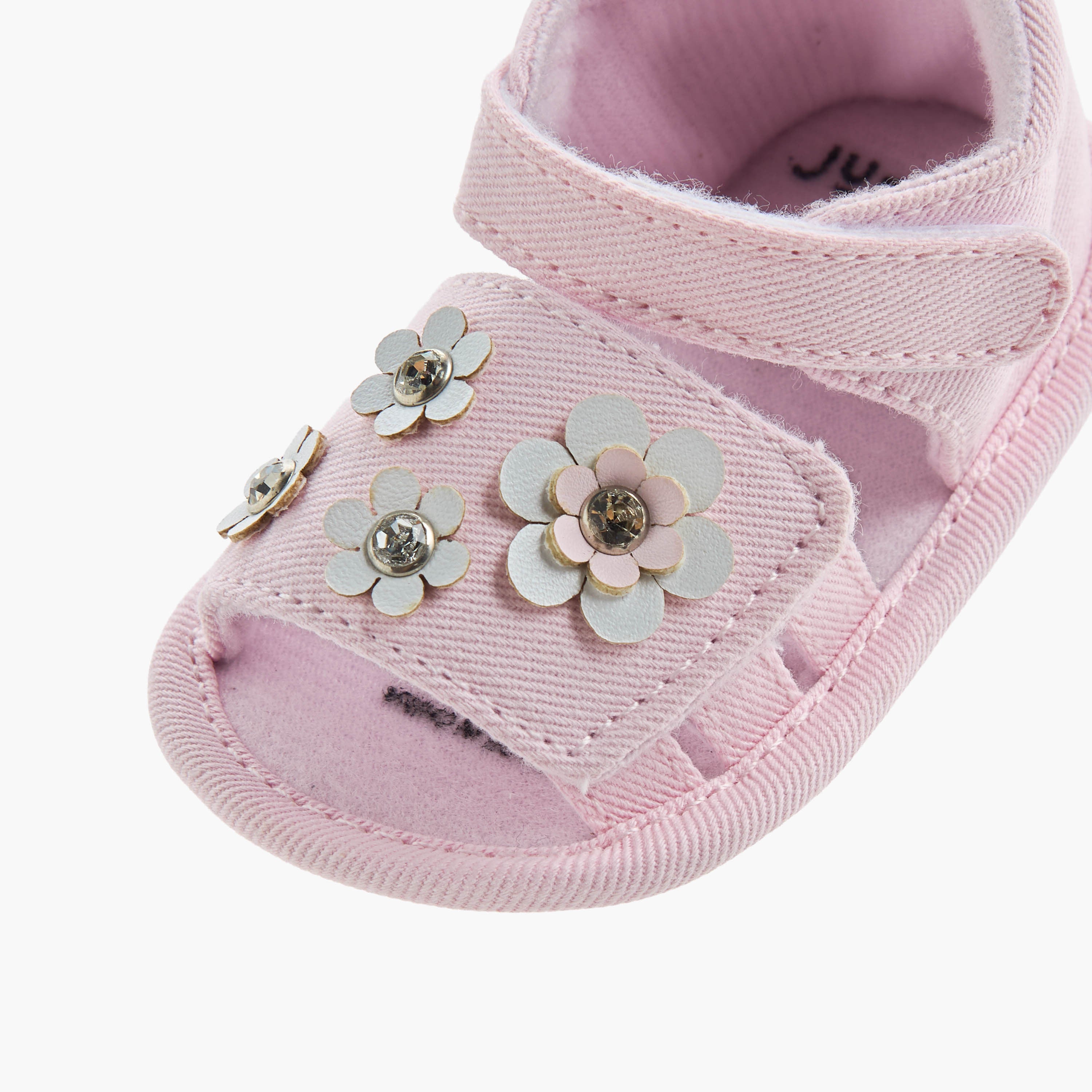 Juniors Sandals with Hook and Loop Closure, Floral Accent