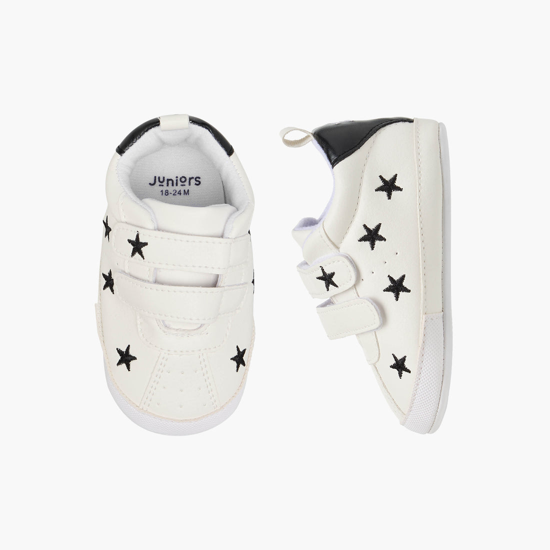 Juniors Star Embroidered Booties with Hook and Loop Closure - White / 12-18 mths