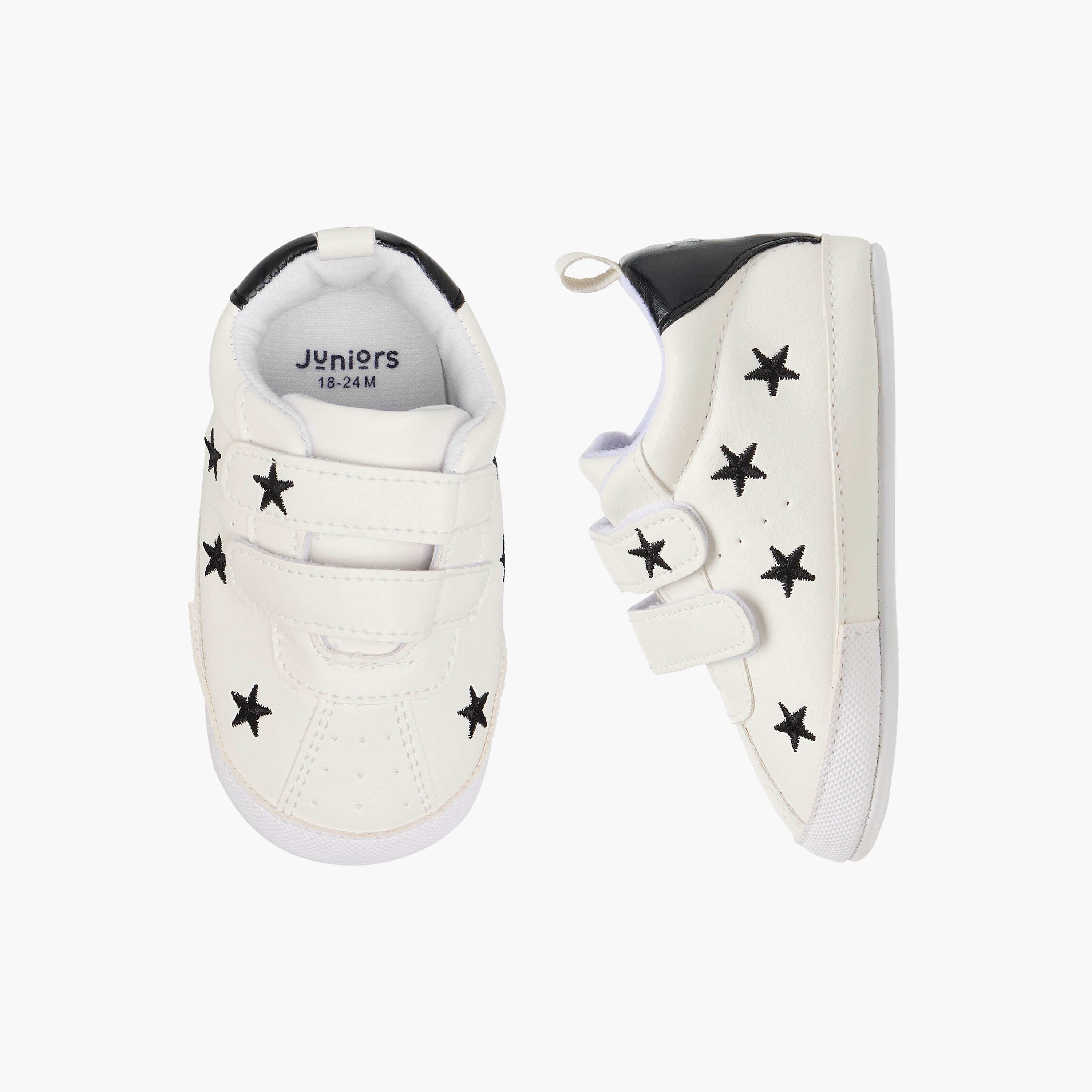 Juniors Star Embroidered Booties with Hook and Loop Closure - White / 12-18 mths