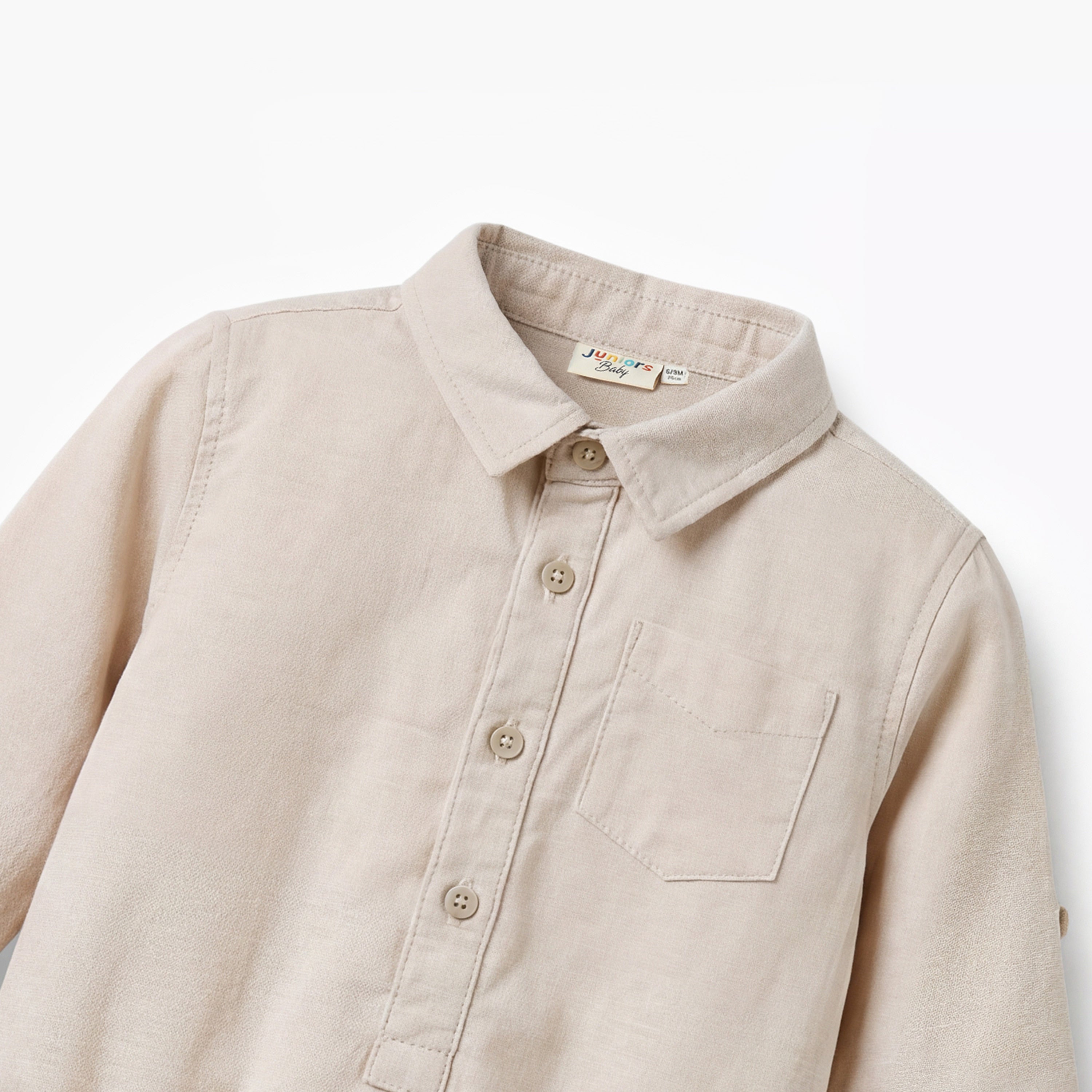Solid Long Sleeves Shirt Style Bodysuit with Button Closure and Roll-Up Tab