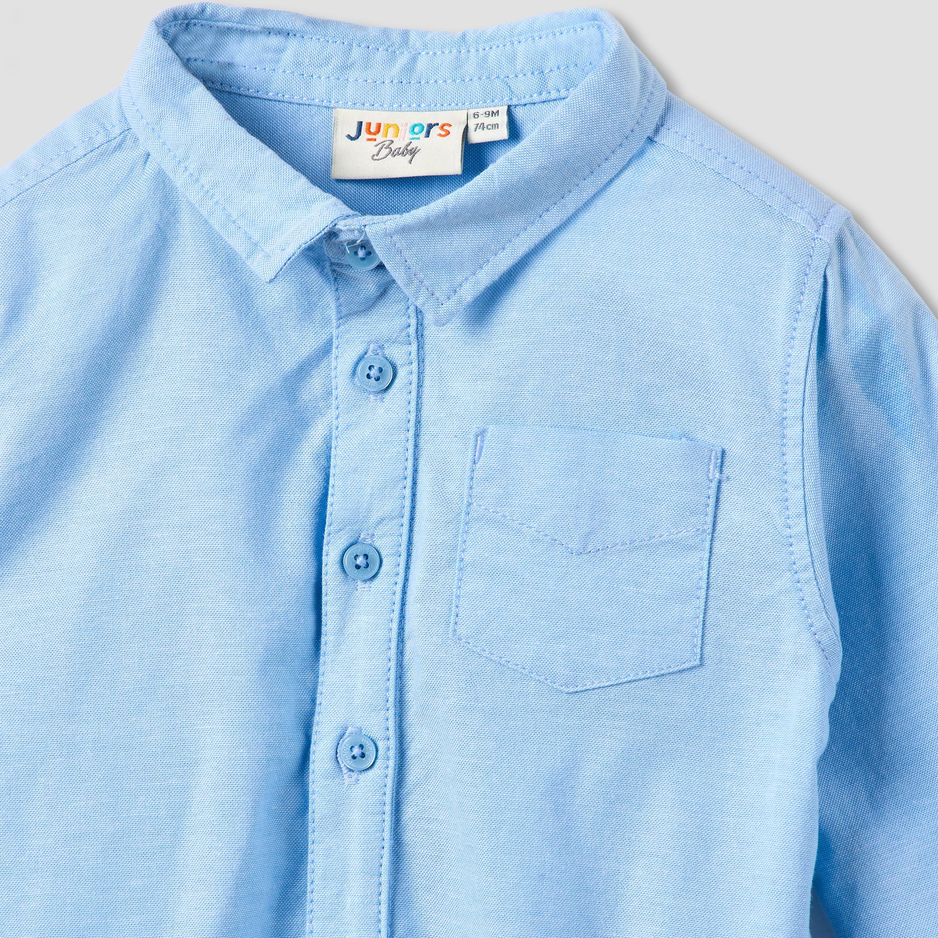 Solid Long Sleeves Shirt Style Bodysuit with Button Closure and Roll-Up Tab