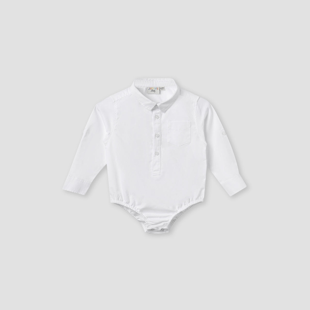 Solid Long Sleeves Shirt Style Bodysuit with Button Closure and Roll-Up Tab