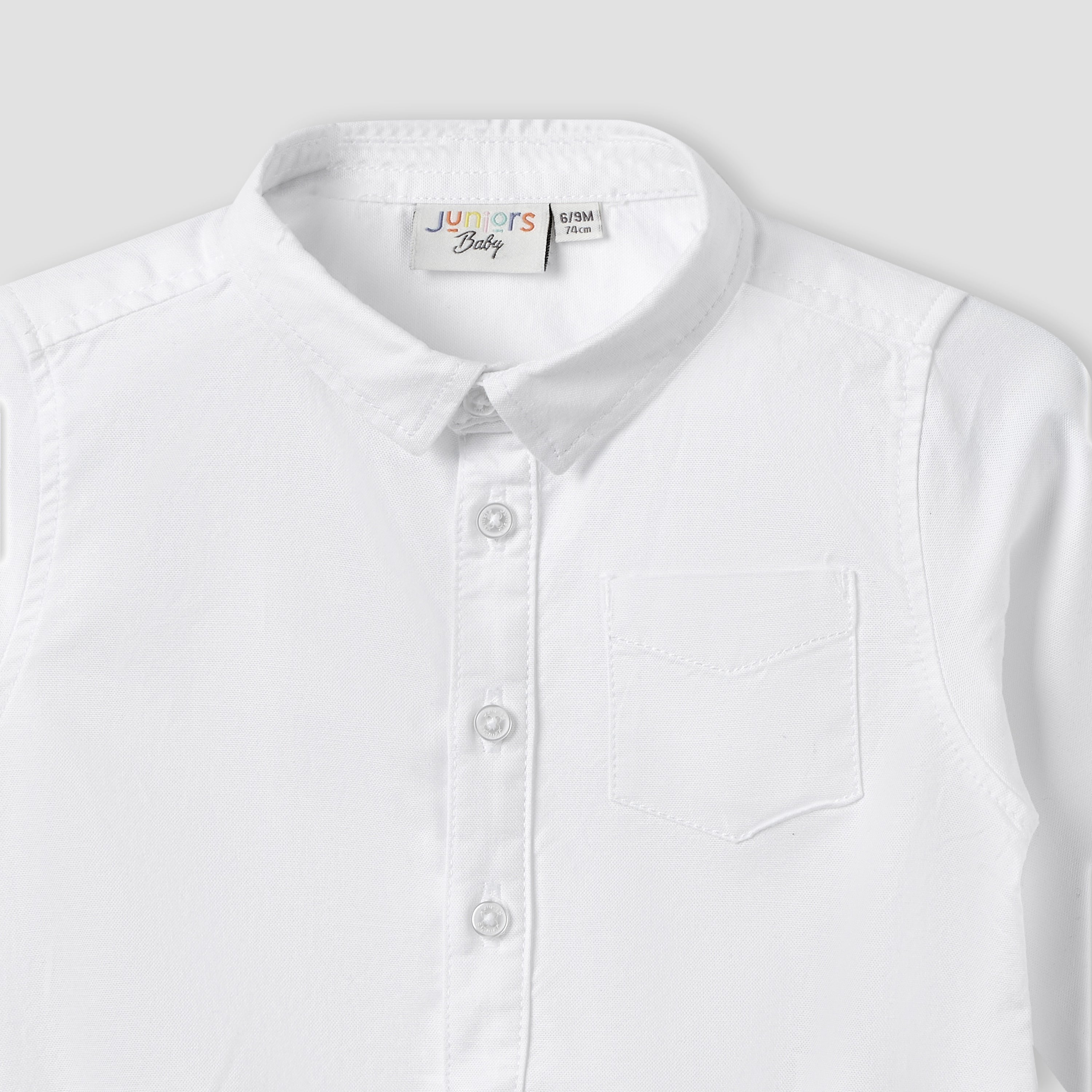 Solid Long Sleeves Shirt Style Bodysuit with Button Closure and Roll-Up Tab