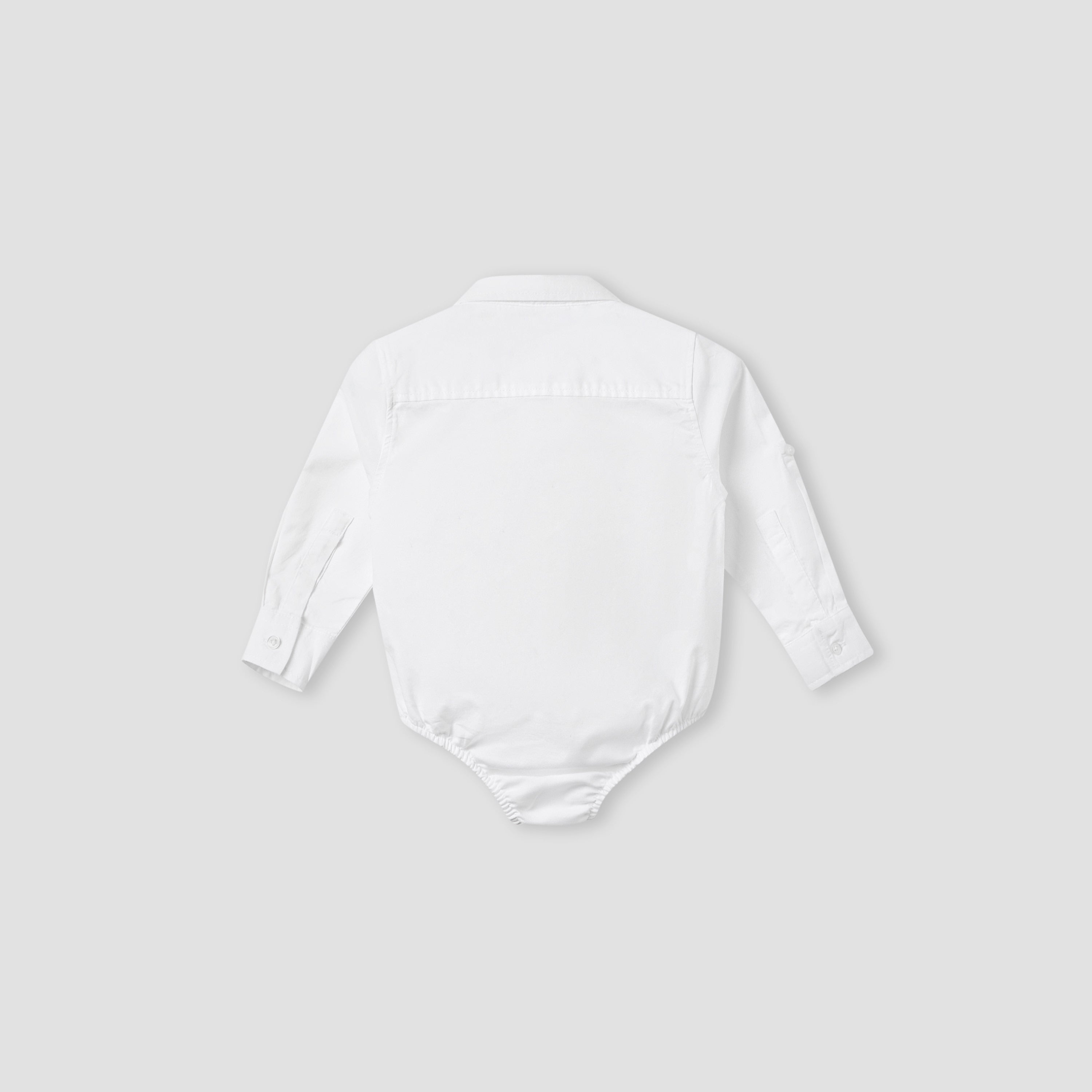 Solid Long Sleeves Shirt Style Bodysuit with Button Closure and Roll-Up Tab