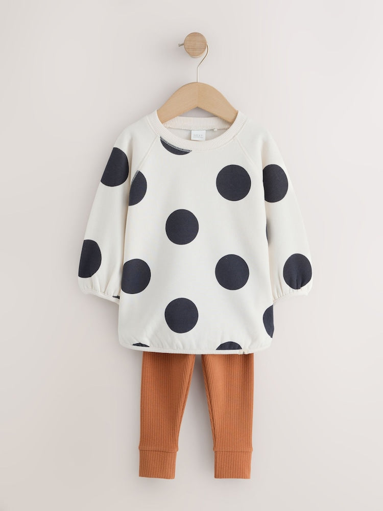 Cream Mono Spot Sweatshirt and Leggings Set (3mths-7yrs) - Cream Mono Spot Sweatshirt and / 12-18 Months (80-86cm)