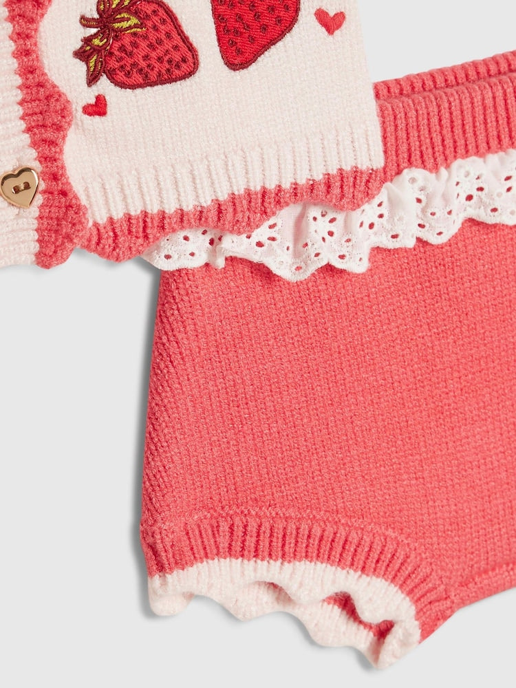 River Island Red Strawberry Cardigan & Bloomer Shorts Set