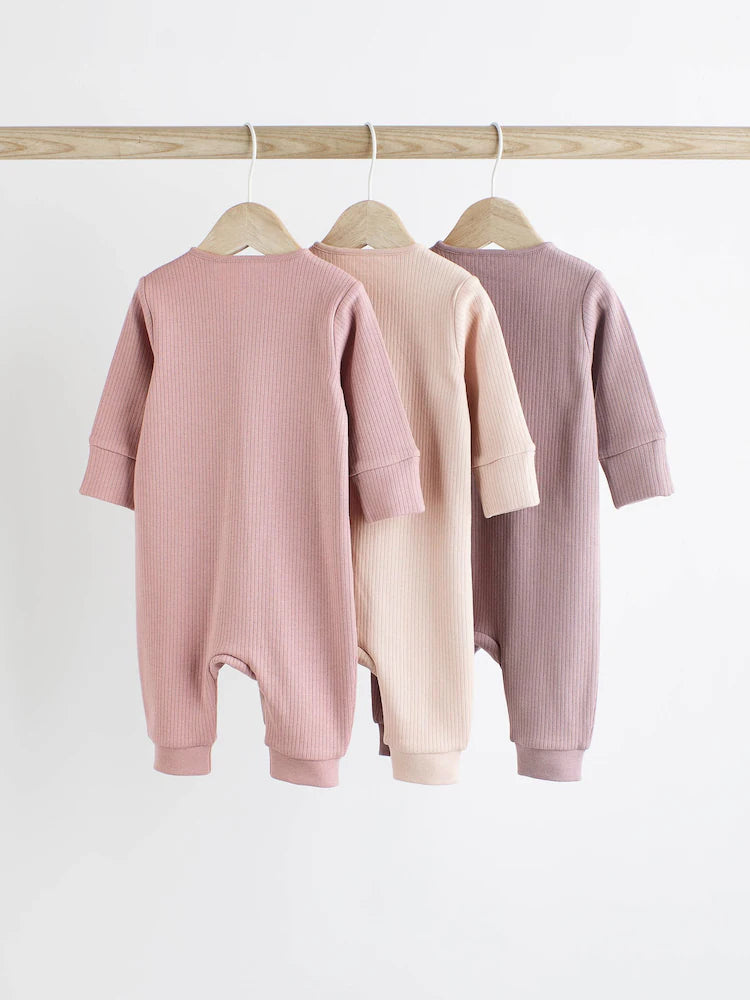 Pink 3 Pack Two Way Zip Baby Sleepsuits (0mths-3yrs)