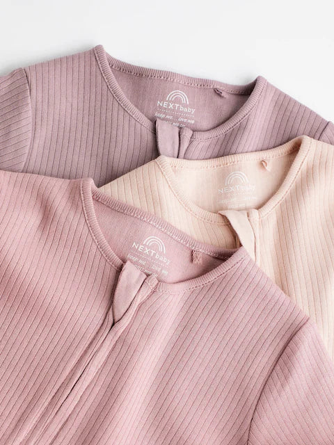 Pink 3 Pack Two Way Zip Baby Sleepsuits (0mths-3yrs)