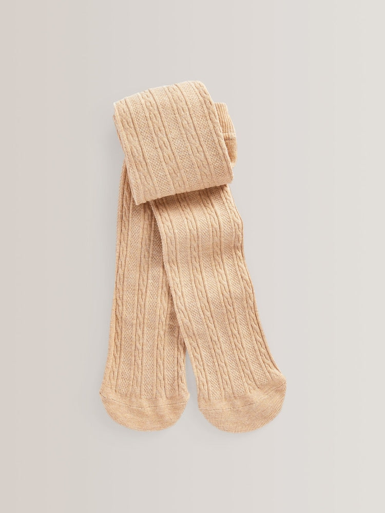 Neutral Honey Regular Length Cotton Rich Cable Tights - Size Up To 6 Months (50 - 68cm)