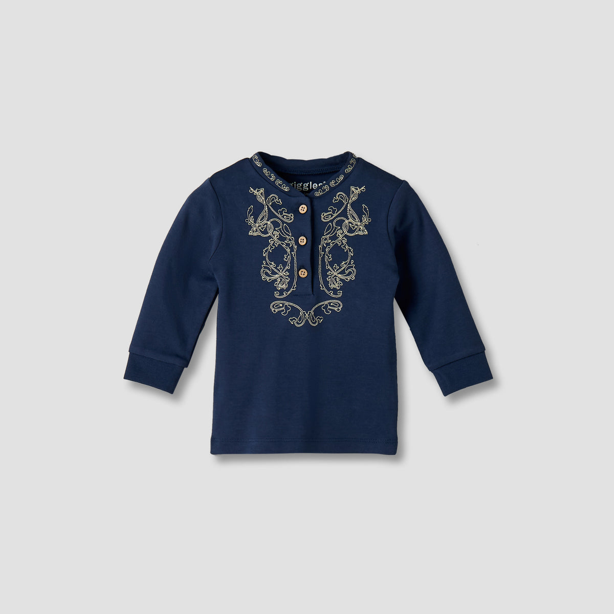 Giggles Cotton Henley Neck Long Sleeve Pyjama Set with Embroidery