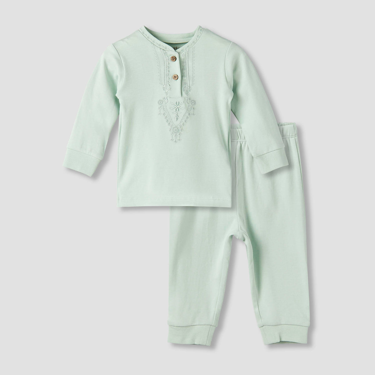 Giggles Cotton Henley Neck Long Sleeve Pyjama Set with Embroidery
