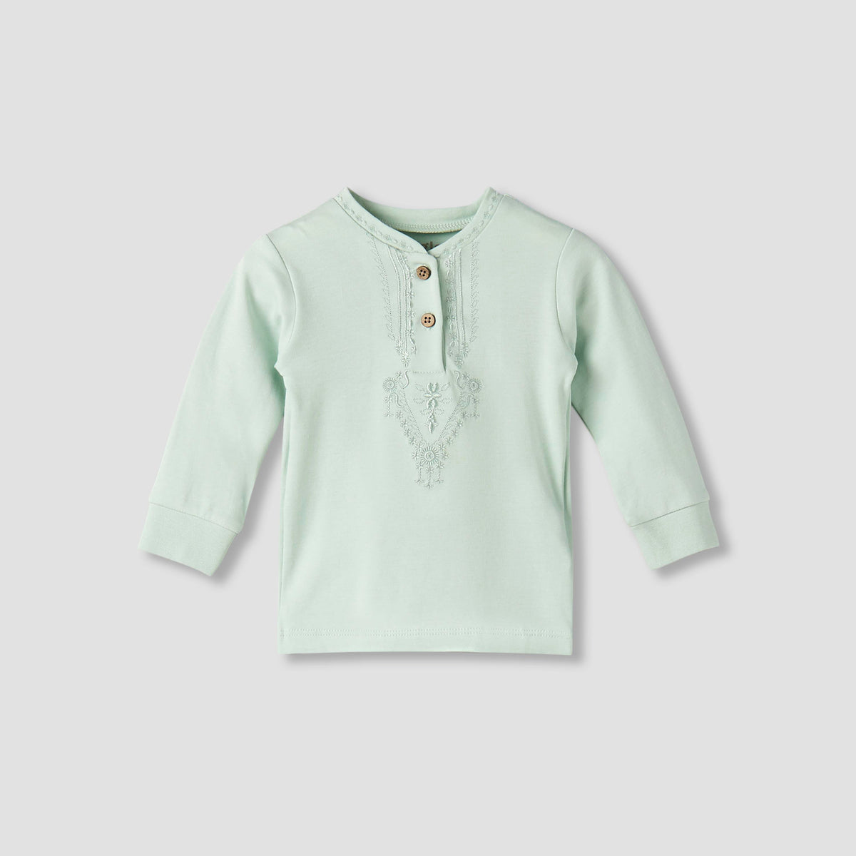 Giggles Cotton Henley Neck Long Sleeve Pyjama Set with Embroidery