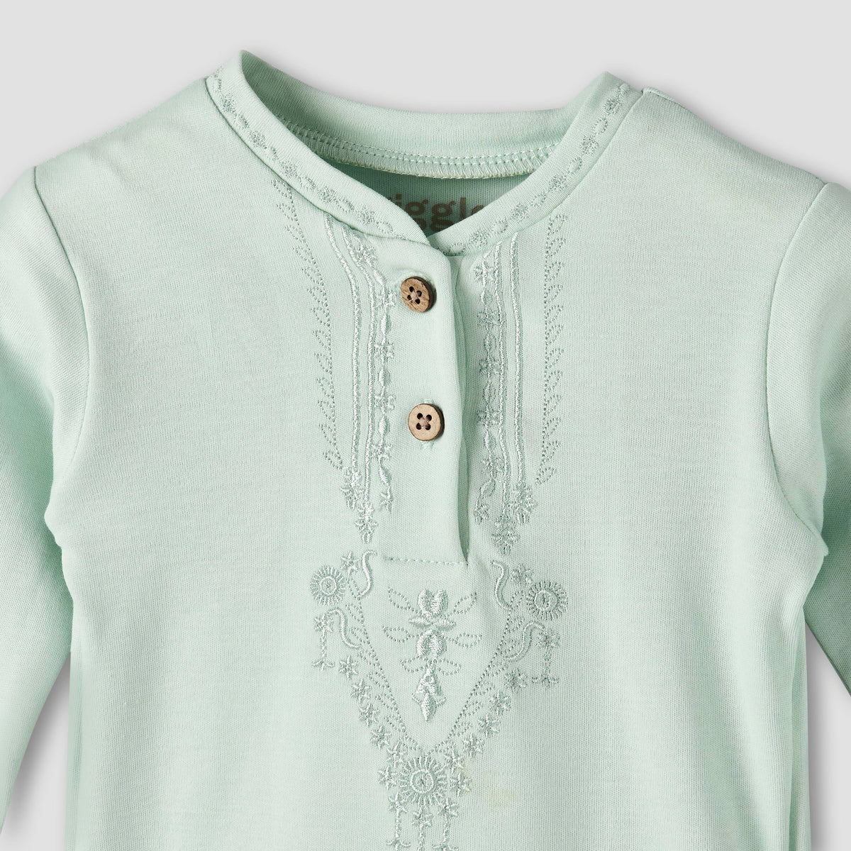 Giggles Cotton Henley Neck Long Sleeve Pyjama Set with Embroidery