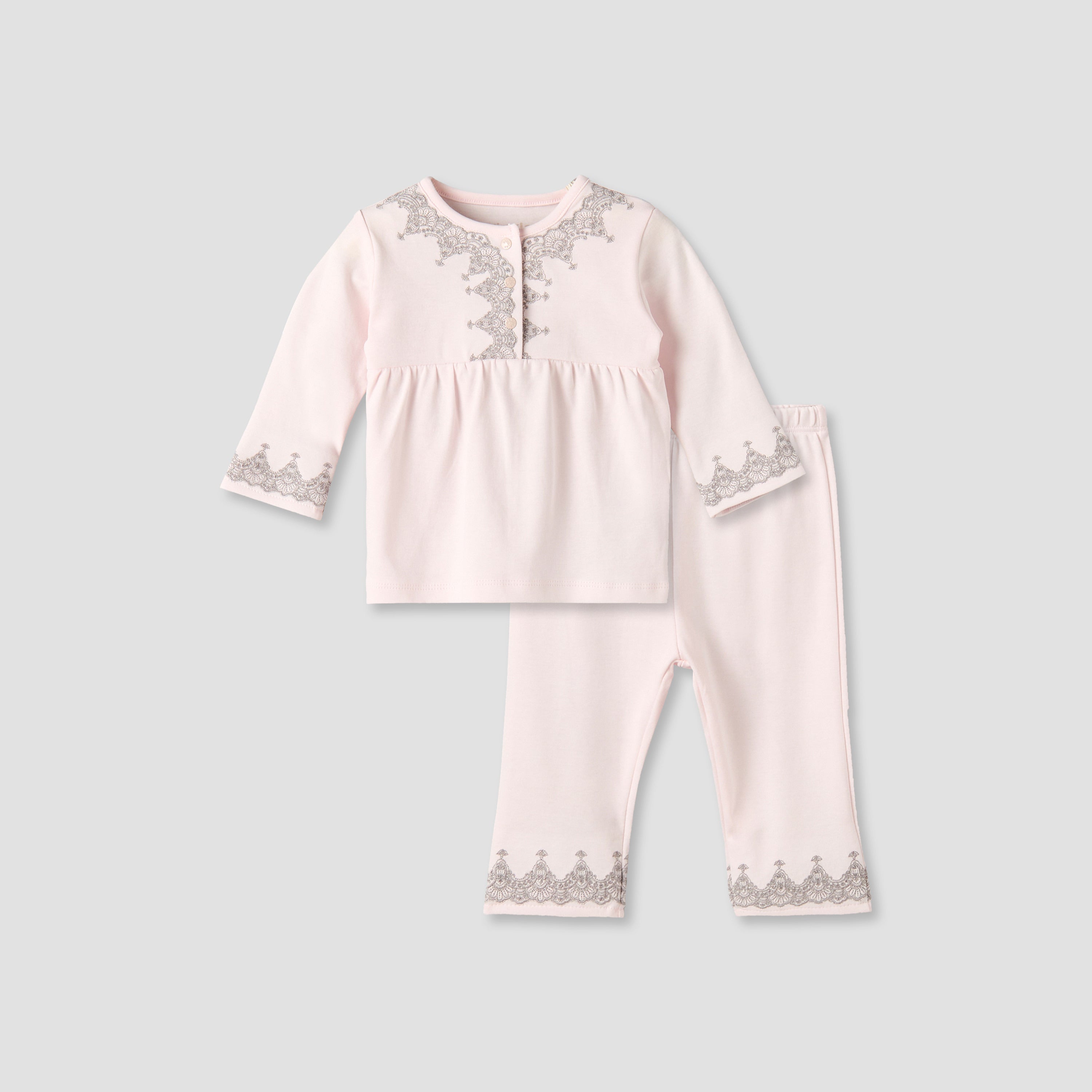 Giggles Cotton Henley Neck Long Sleeve Pyjama Set with Embroidery