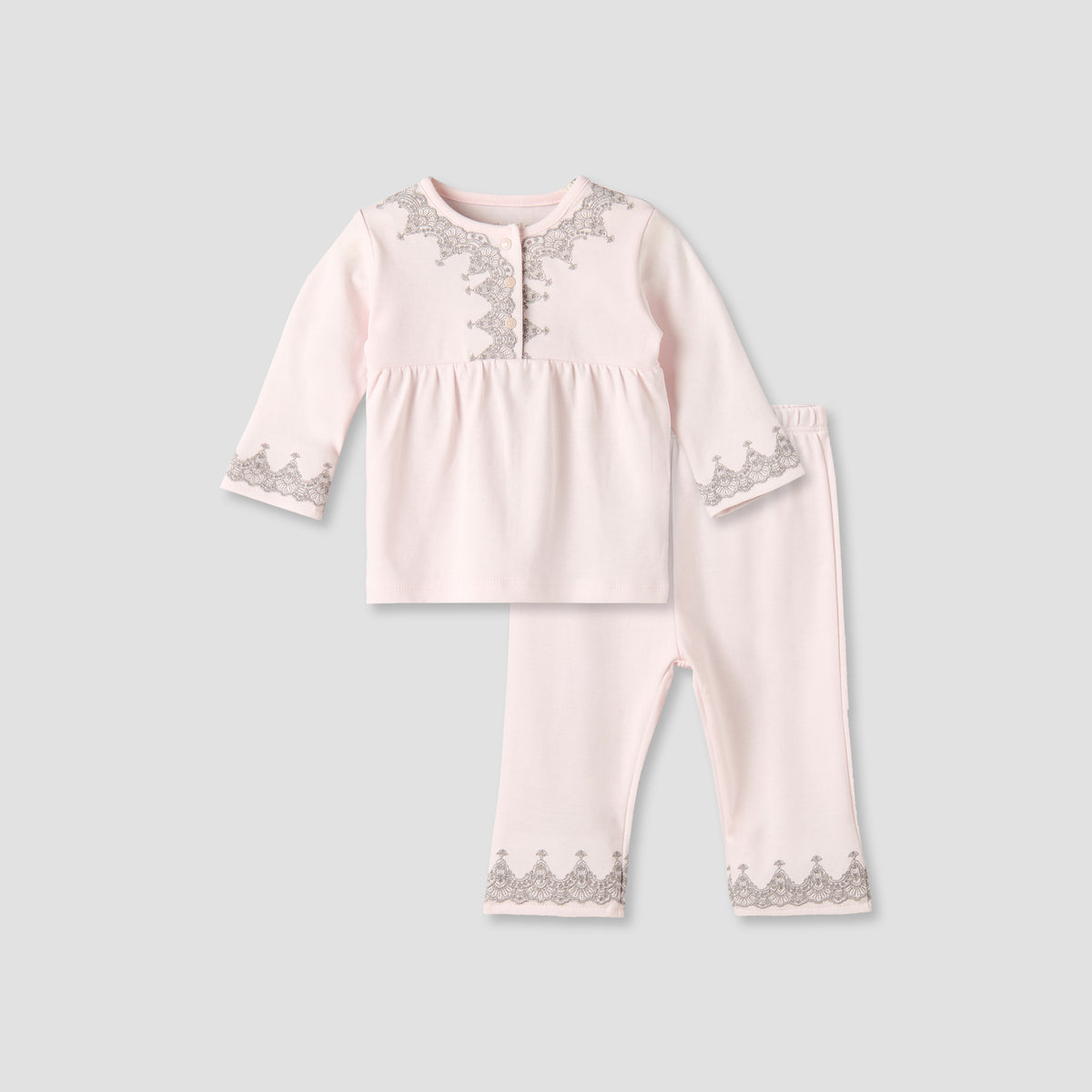 Giggles Cotton Henley Neck Long Sleeve Pyjama Set with Embroidery