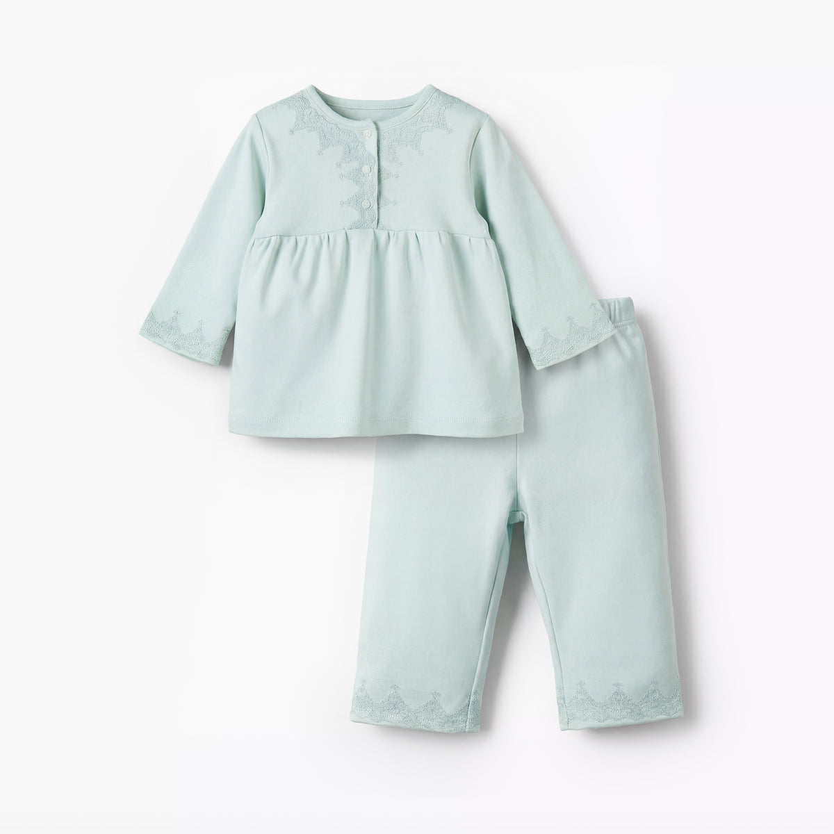 Giggles Cotton Henley Neck Long Sleeve Pyjama Set with Embroidery