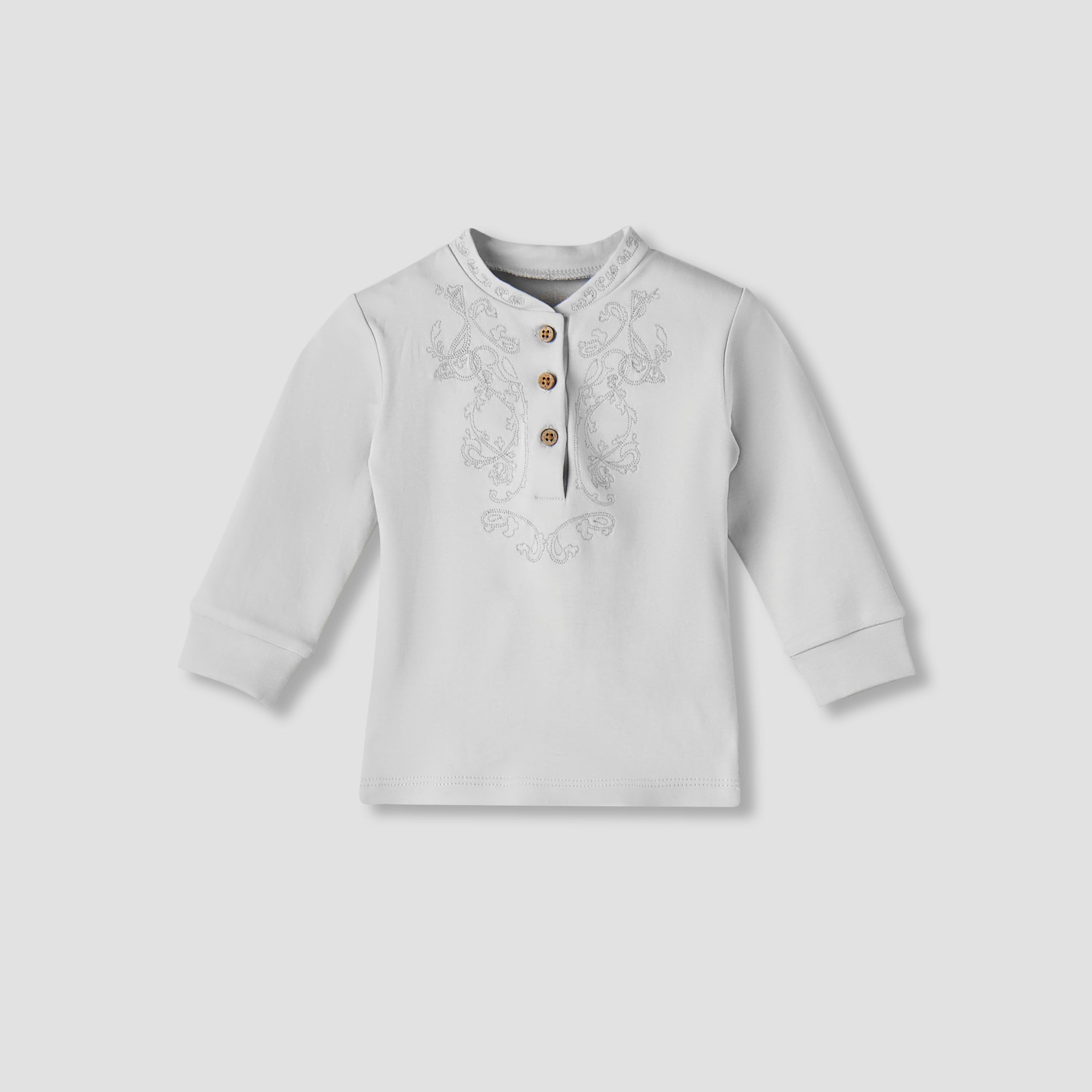 Giggles Cotton Mandarin Collar Long Sleeves Pyjama Set with Embroidery