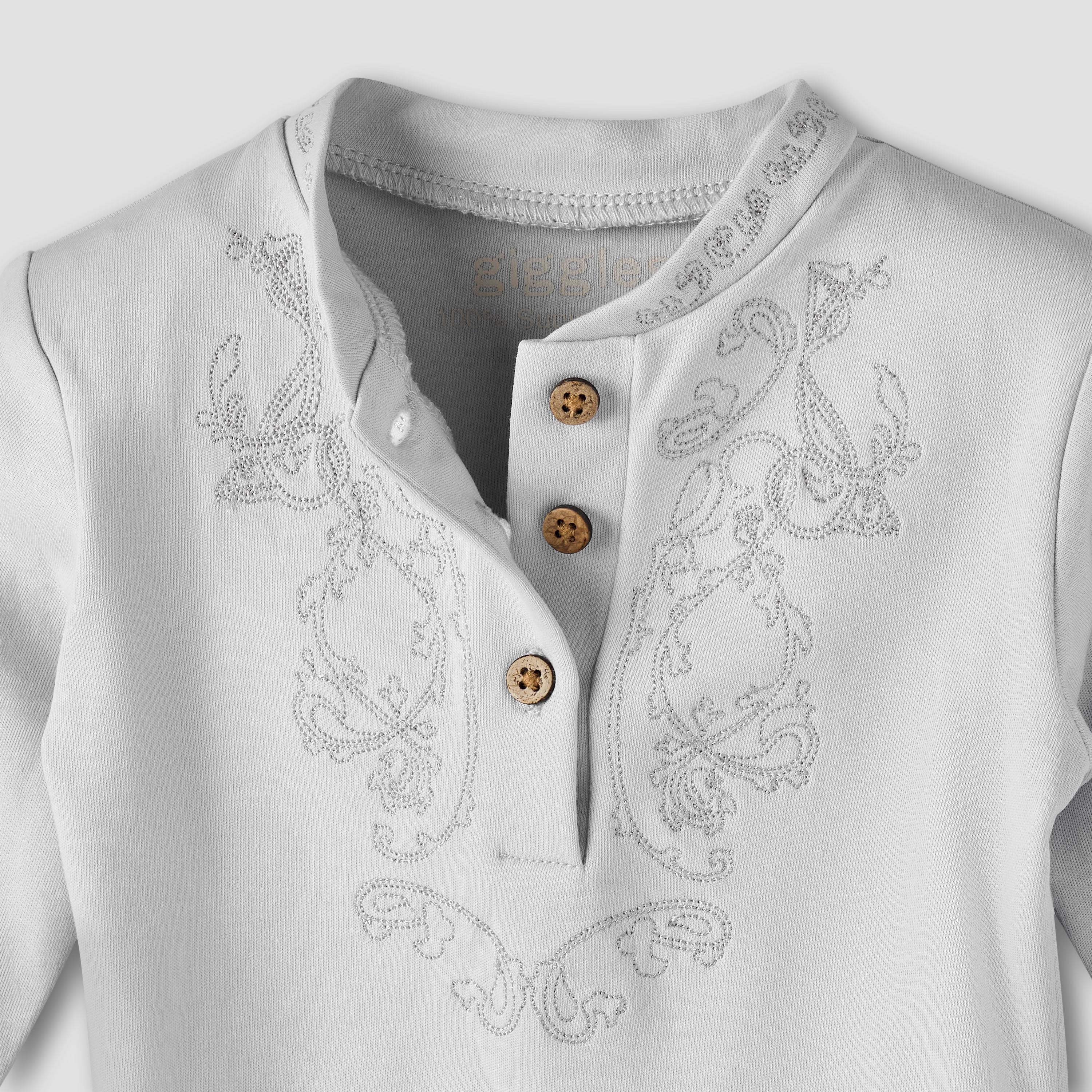 Giggles Cotton Mandarin Collar Long Sleeves Pyjama Set with Embroidery