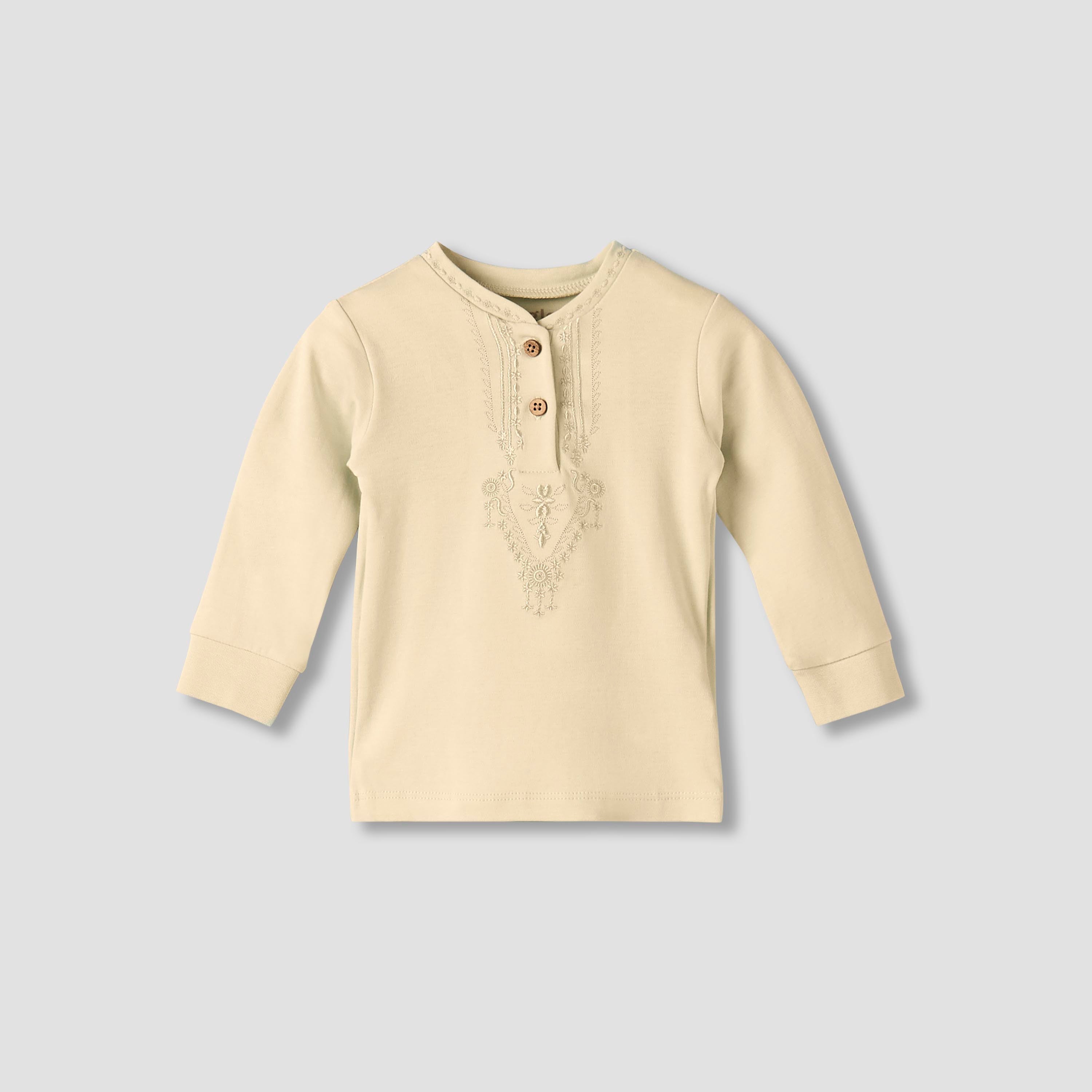 Giggles Cotton Mandarin Collar Long Sleeves Pyjama Set with Embroidery