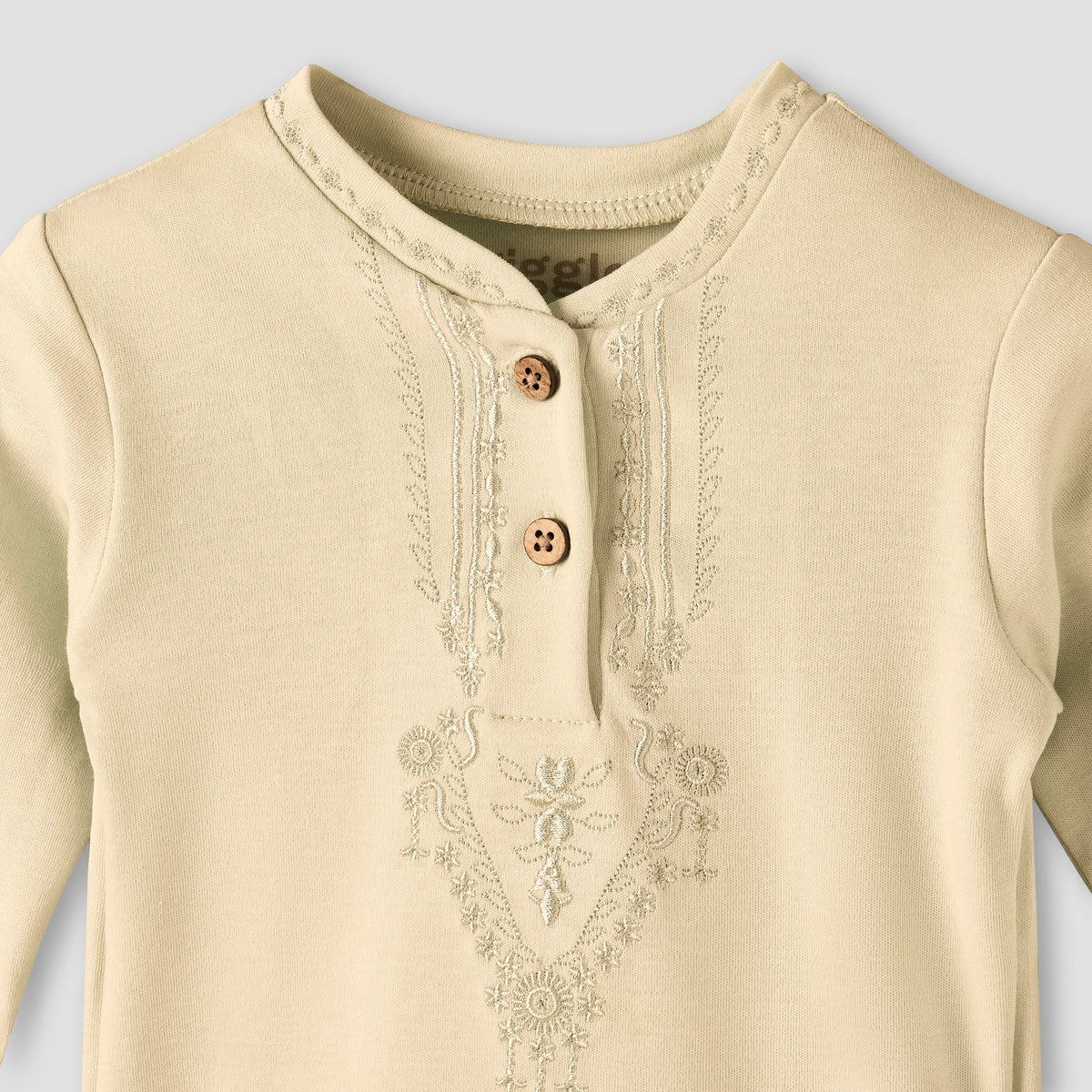 Giggles Cotton Mandarin Collar Long Sleeves Pyjama Set with Embroidery