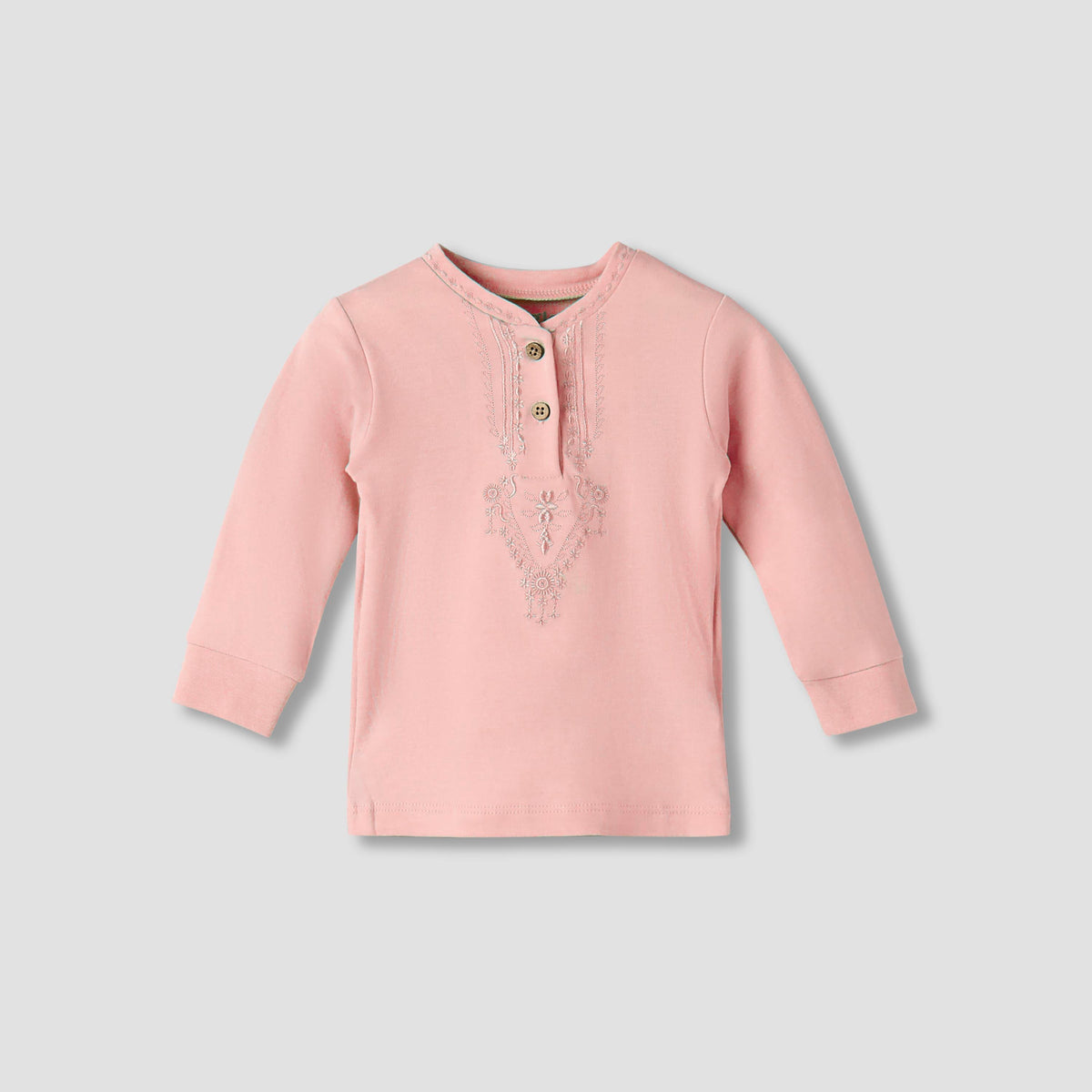 Giggles Cotton Mandarin Collar Long Sleeves Pyjama Set with Embroidery