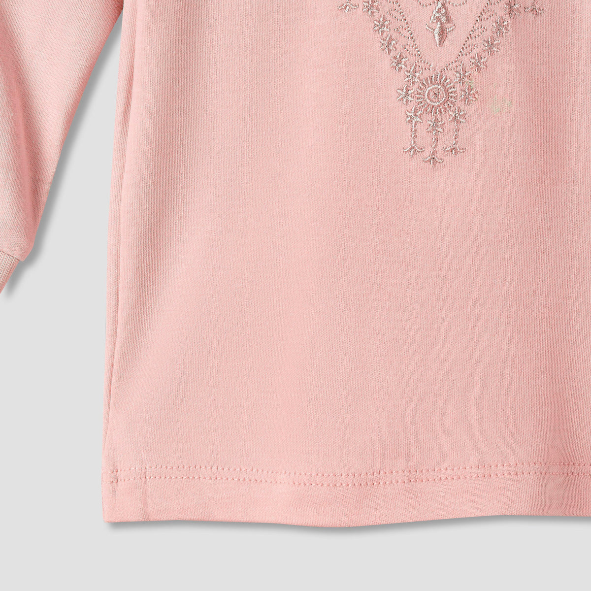 Giggles Cotton Mandarin Collar Long Sleeves Pyjama Set with Embroidery