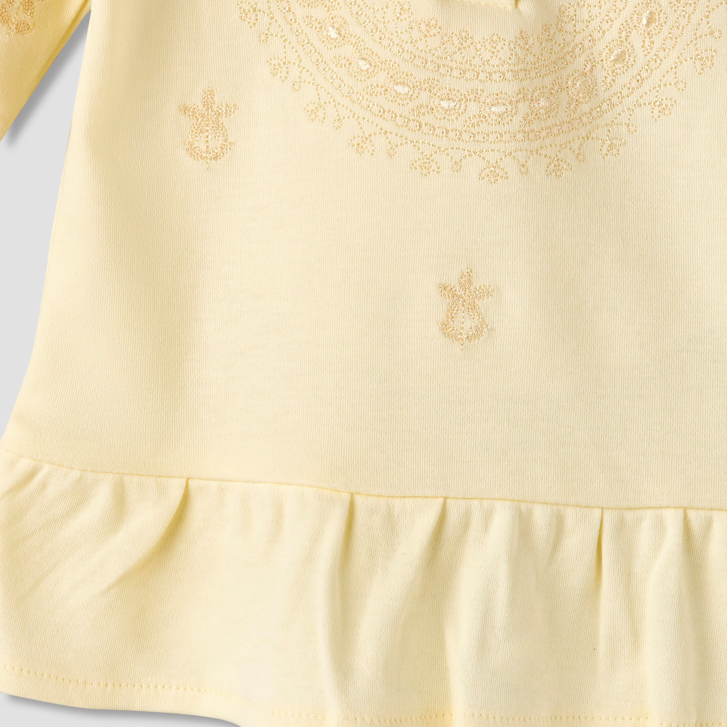 Giggles Cotton Pie Crust Neck Long Sleeves Pyjama Set with Embroidery