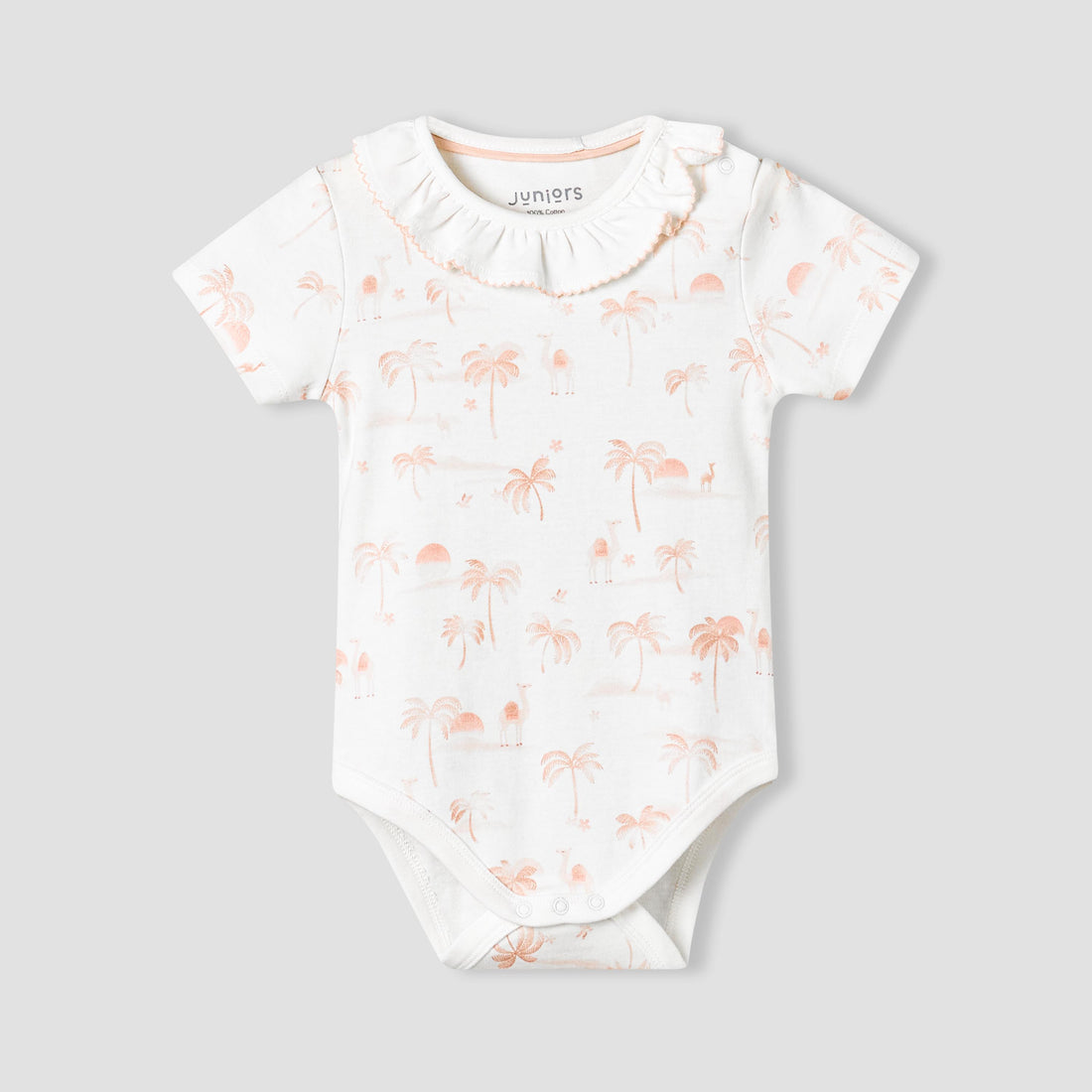 Juniors Cotton Round Neck Short Sleeve Bodysuit with Snap Button Closure - White / 12-18 mths