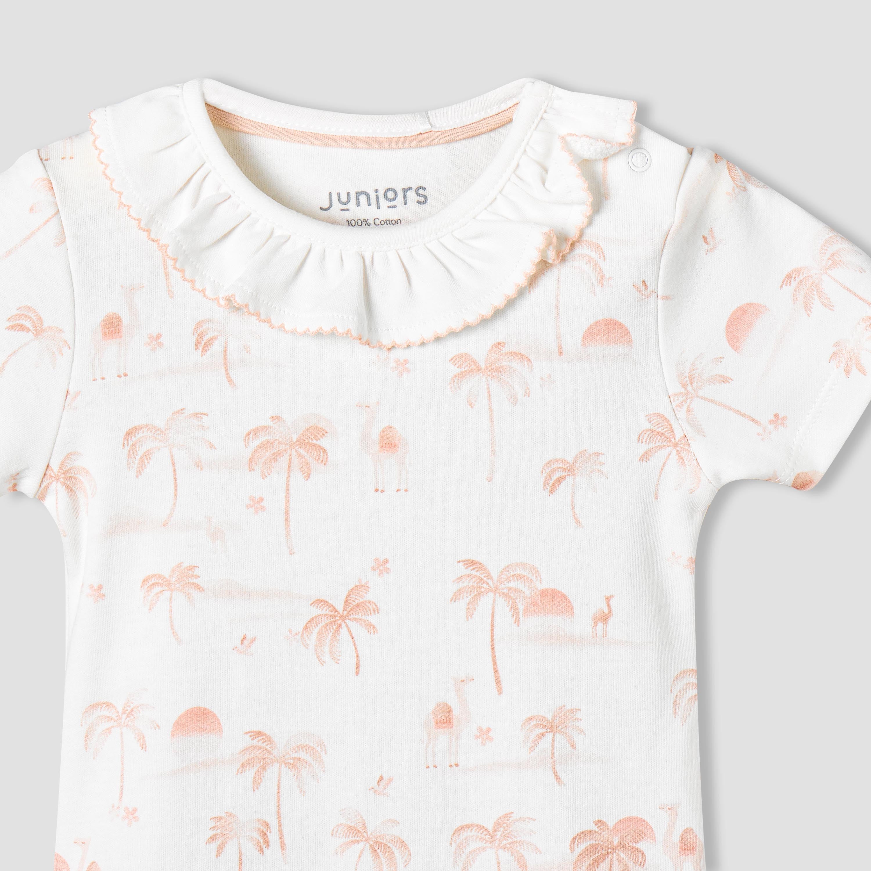 Juniors Cotton Round Neck Short Sleeve Bodysuit with Snap Button Closure