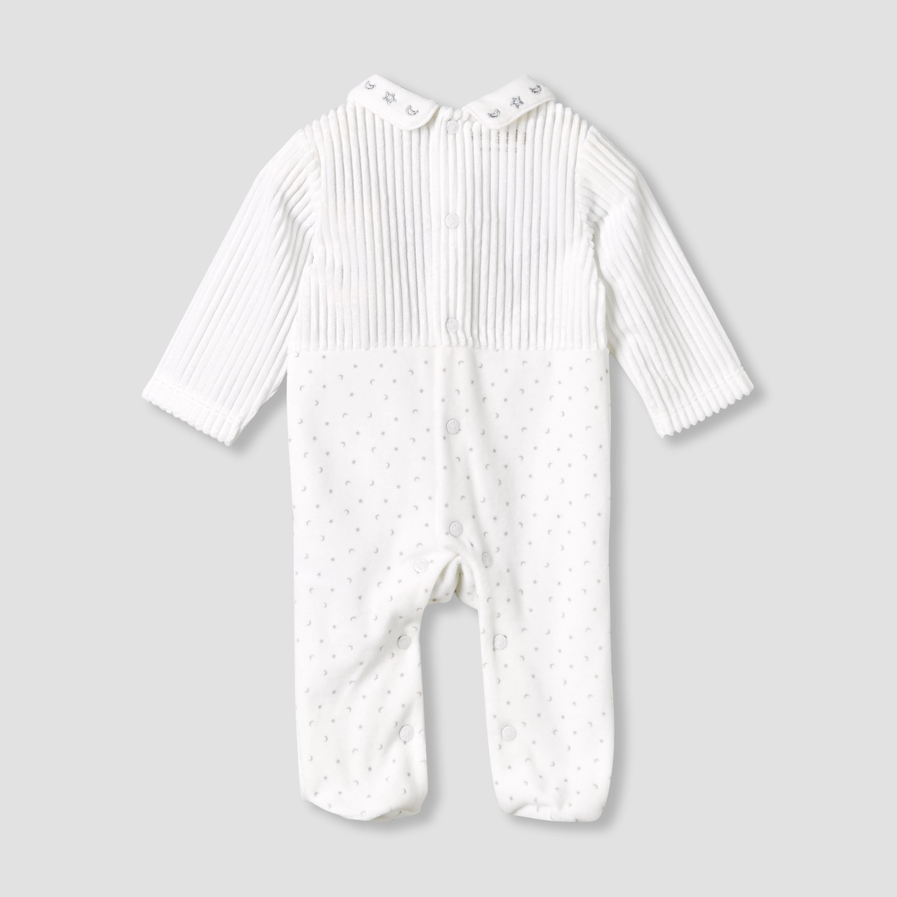 Giggles Peter Pan Collar Long Sleeves Sleepsuit with Star and Moon Embroidery