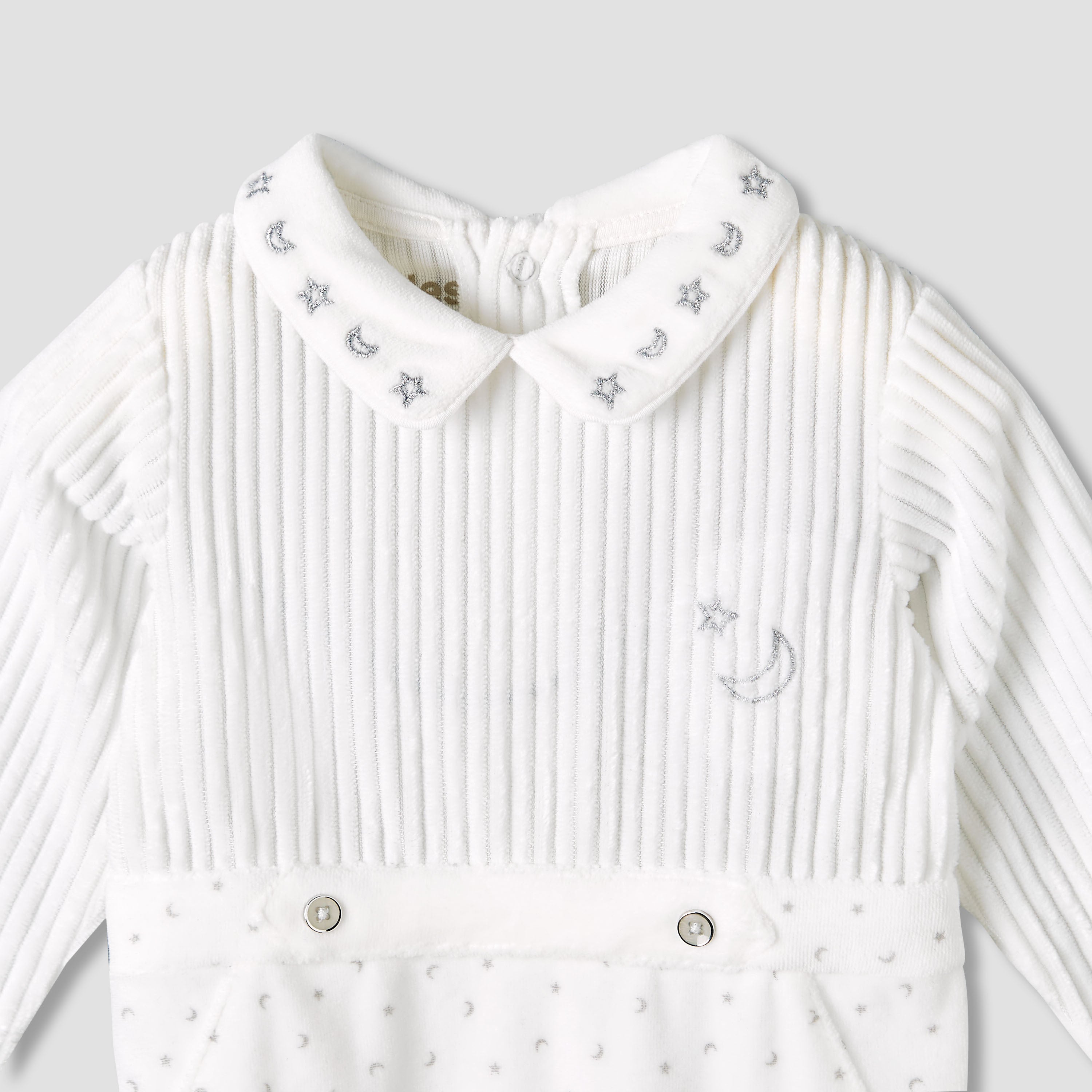 Giggles Peter Pan Collar Long Sleeves Sleepsuit with Star and Moon Embroidery