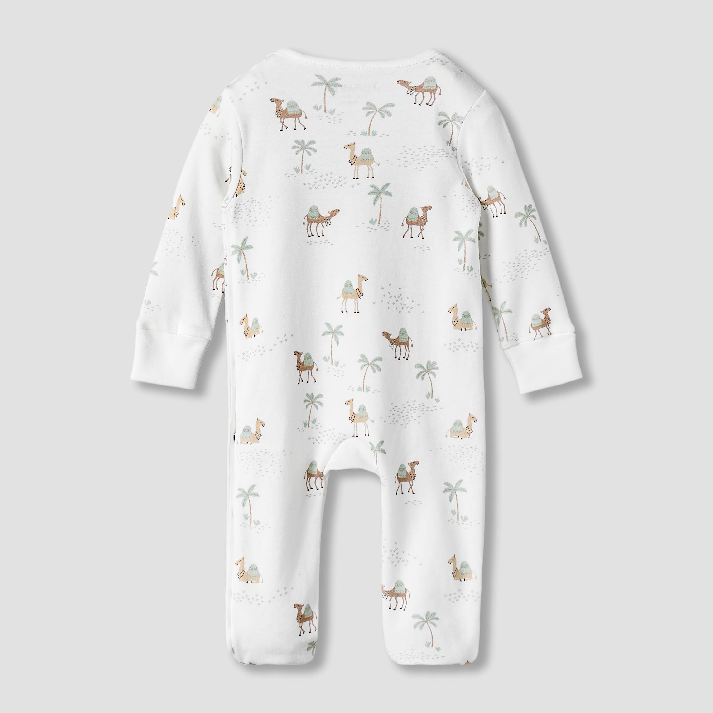 Juniors Cotton Round Neck Long Sleeves Sleepsuit with Camel Print