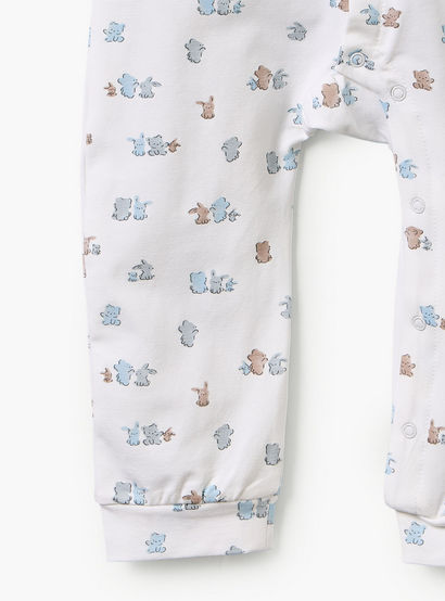 Juniors Cotton Crew Neck Long Sleeves Sleepsuit with Bear Applique-baby-boys-clothing-nightwear-sleepsuits-image-4