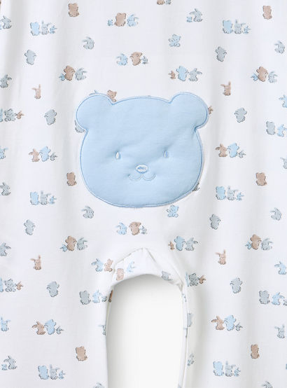 Juniors Cotton Crew Neck Long Sleeves Sleepsuit with Bear Applique-baby-boys-clothing-nightwear-sleepsuits-image-6