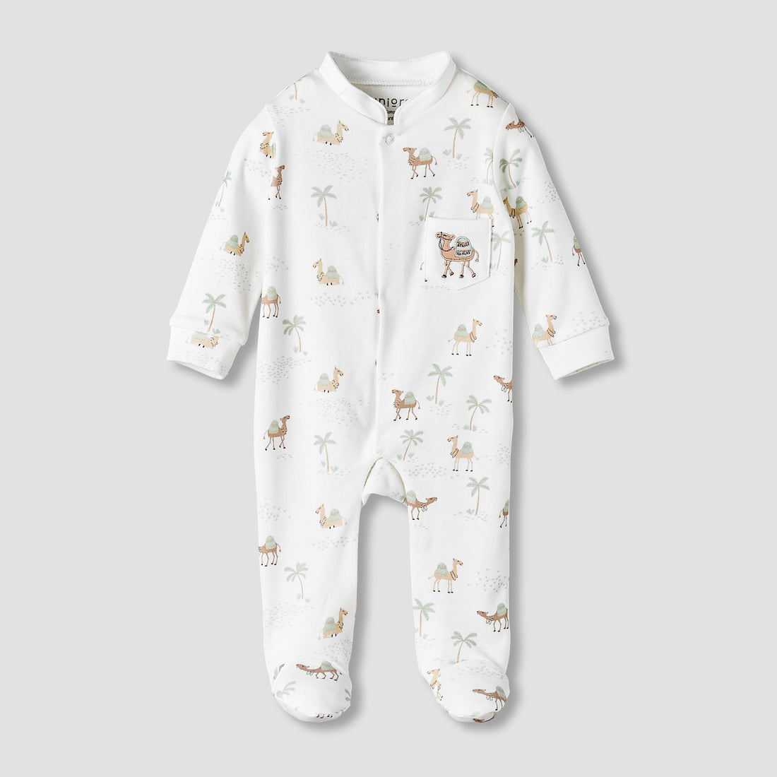 Juniors Cotton Mandarin Collar Long Sleeves Sleepsuit with Camel Print