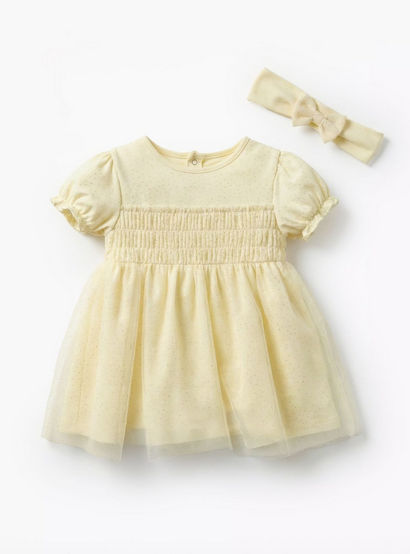 Giggles Round Neck Short Sleeve Dress with Hairband-baby-girls-clothing-dressesandjumpsuits-image-2