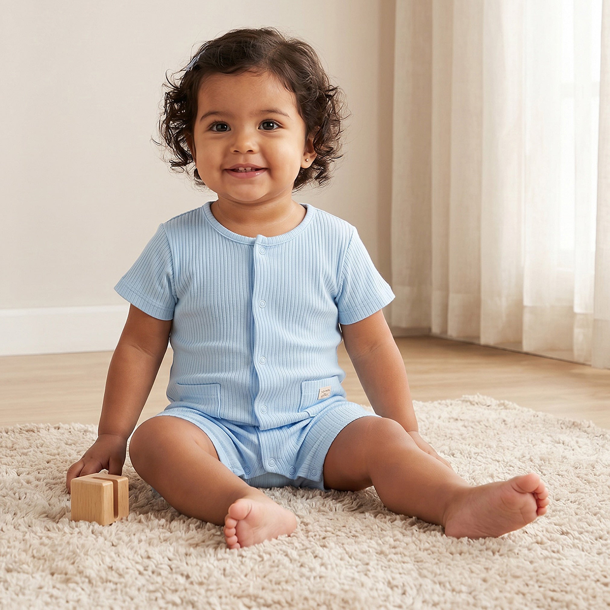 Juniors Round Neck Short Sleeves Romper with Snap Button Closure