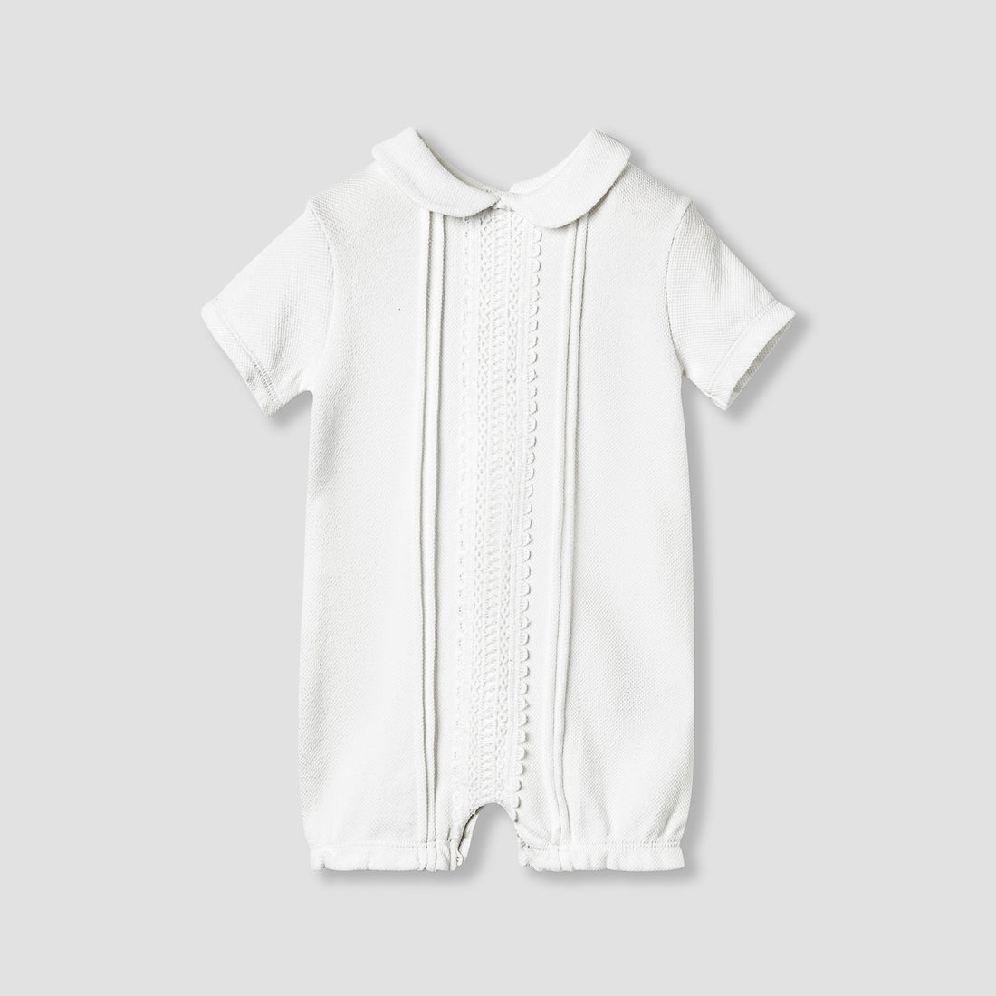 Giggles Lace Trim Collared Romper with Short Sleeves
